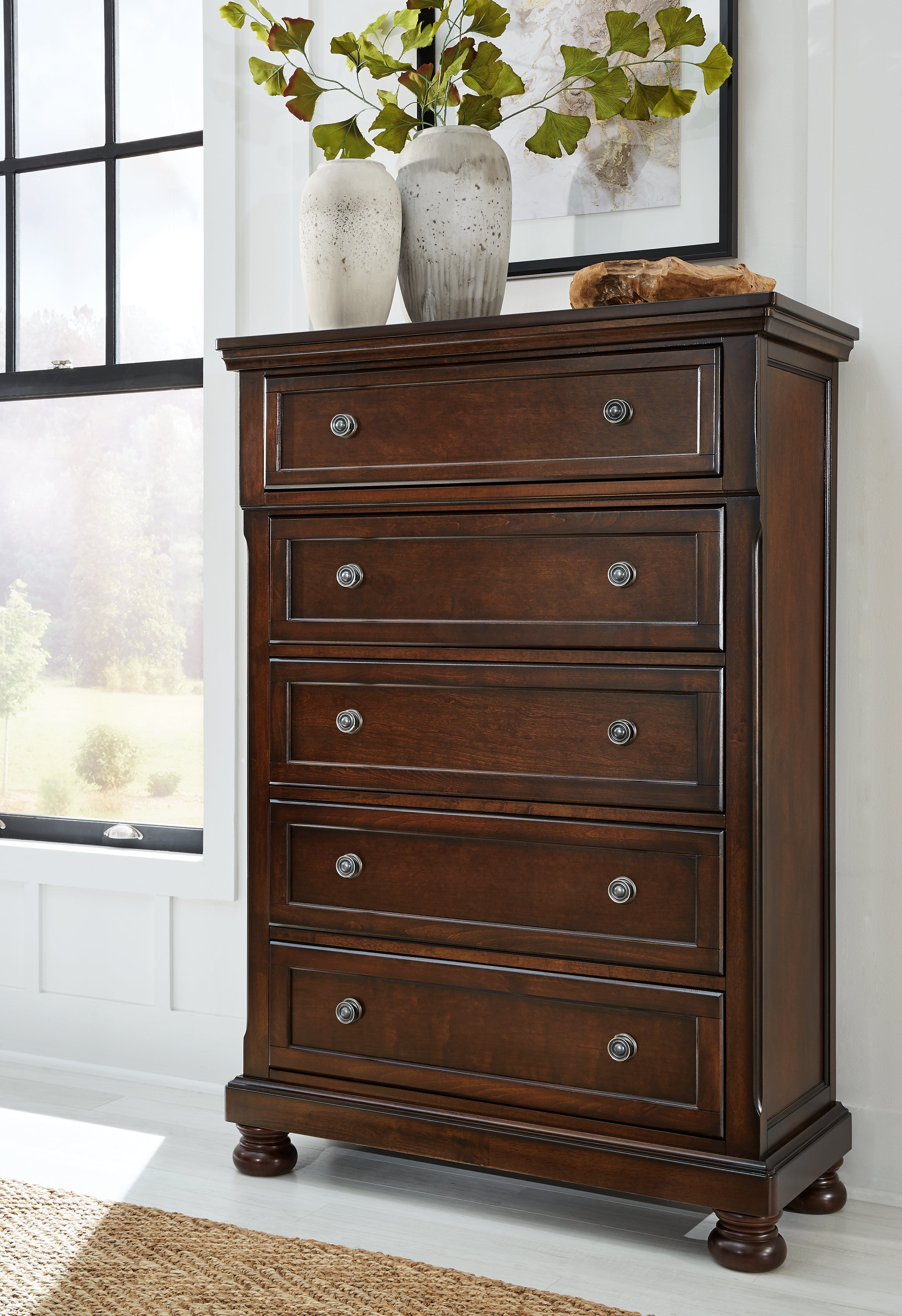 Leasing Furniture - Ashley Furniture - Porter Bedroom - Chest / Rustic Brown - B697-46