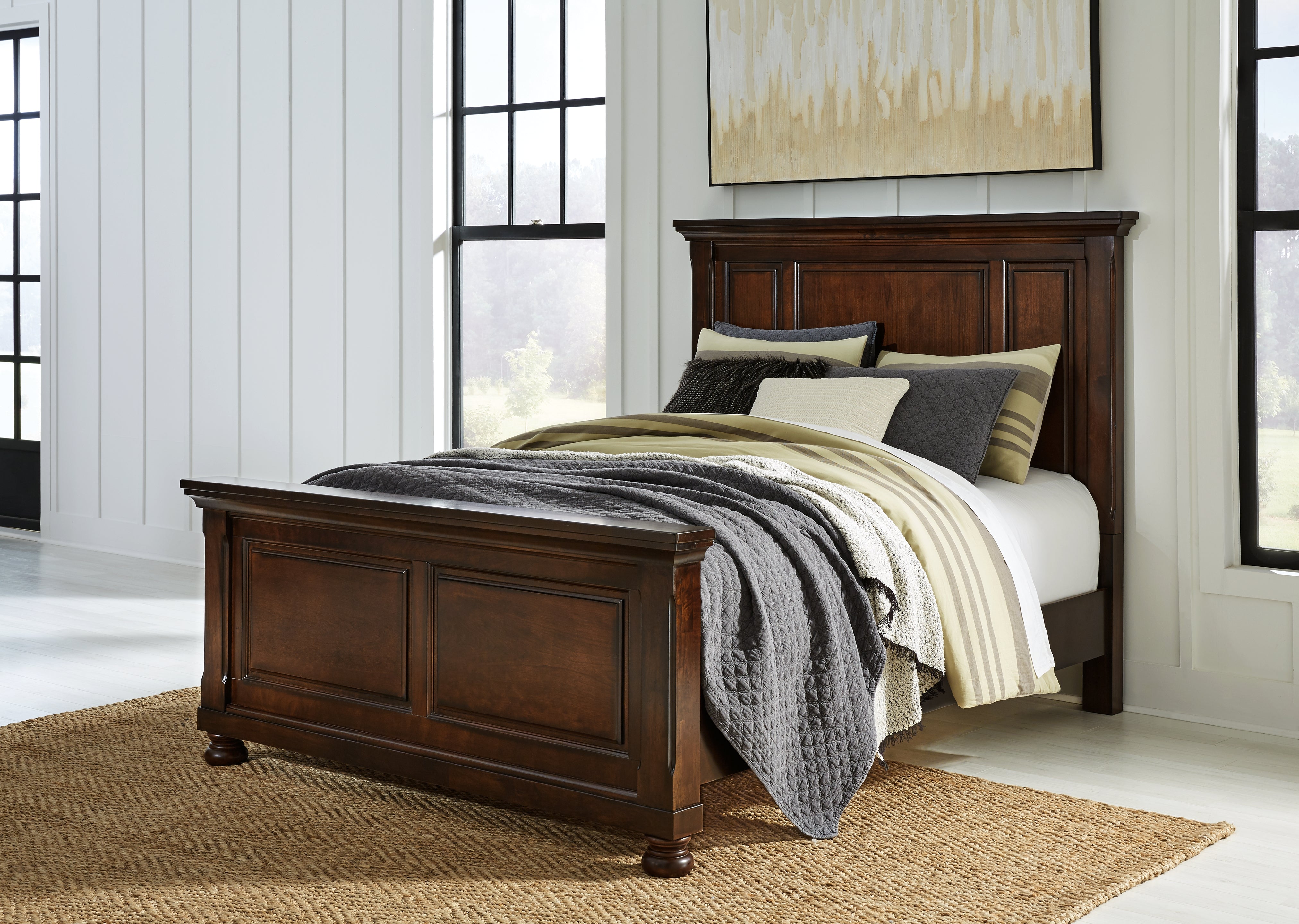 Leasing Furniture - Ashley Furniture - Porter Bedroom - Queen Panel Bed / Rustic Brown - B697B2