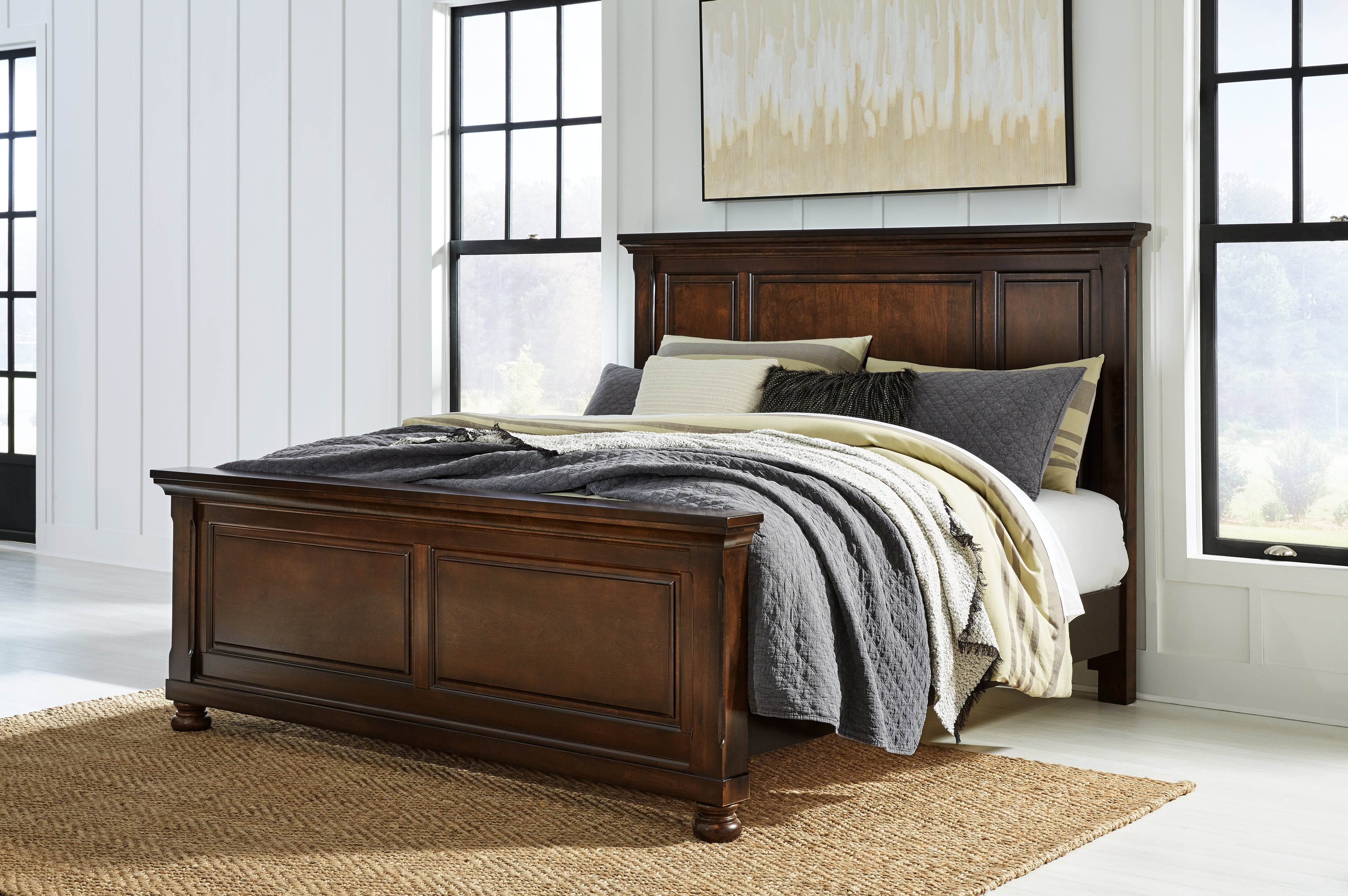 Leasing Furniture - Ashley Furniture - Porter Bedroom - King Panel Bed / Rustic Brown - B697B11