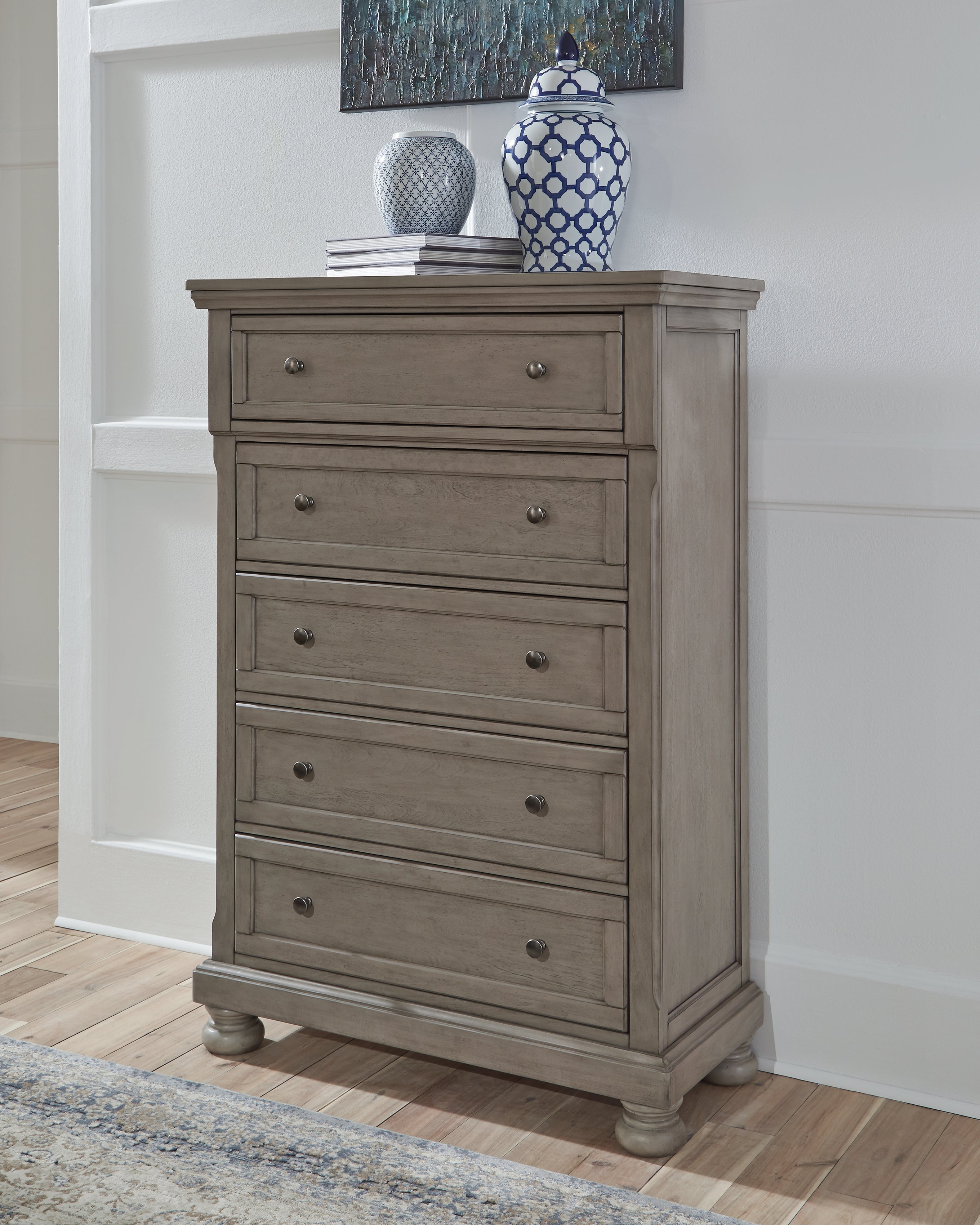 Leasing Furniture - Ashley Furniture - Lettner Bedroom - Five Drawer Chest / Light Gray - B733-46