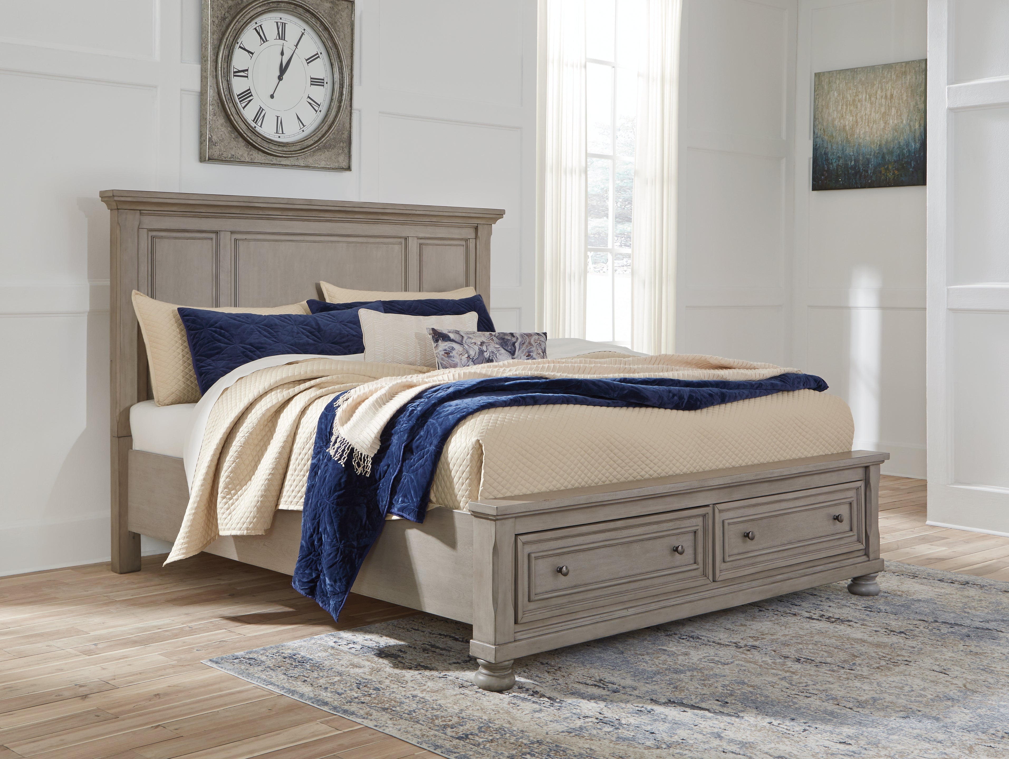 Leasing Furniture - Ashley Furniture - Lettner Bedroom - King Panel Storage Bed / Light Gray - B733B33
