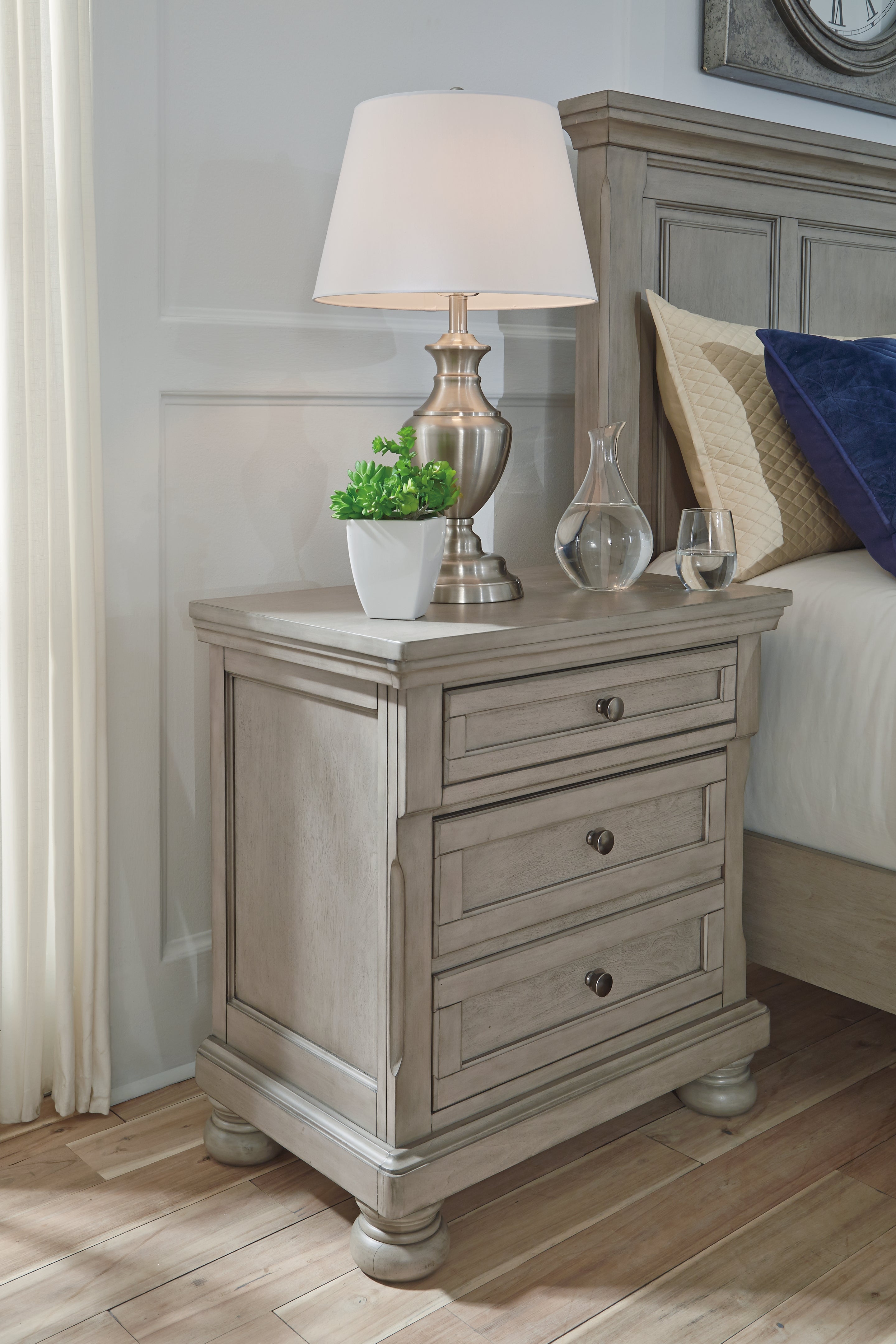 Leasing Furniture - Ashley Furniture - Lettner Bedroom - Two Drawer Night Stand / Light Gray - B733-92