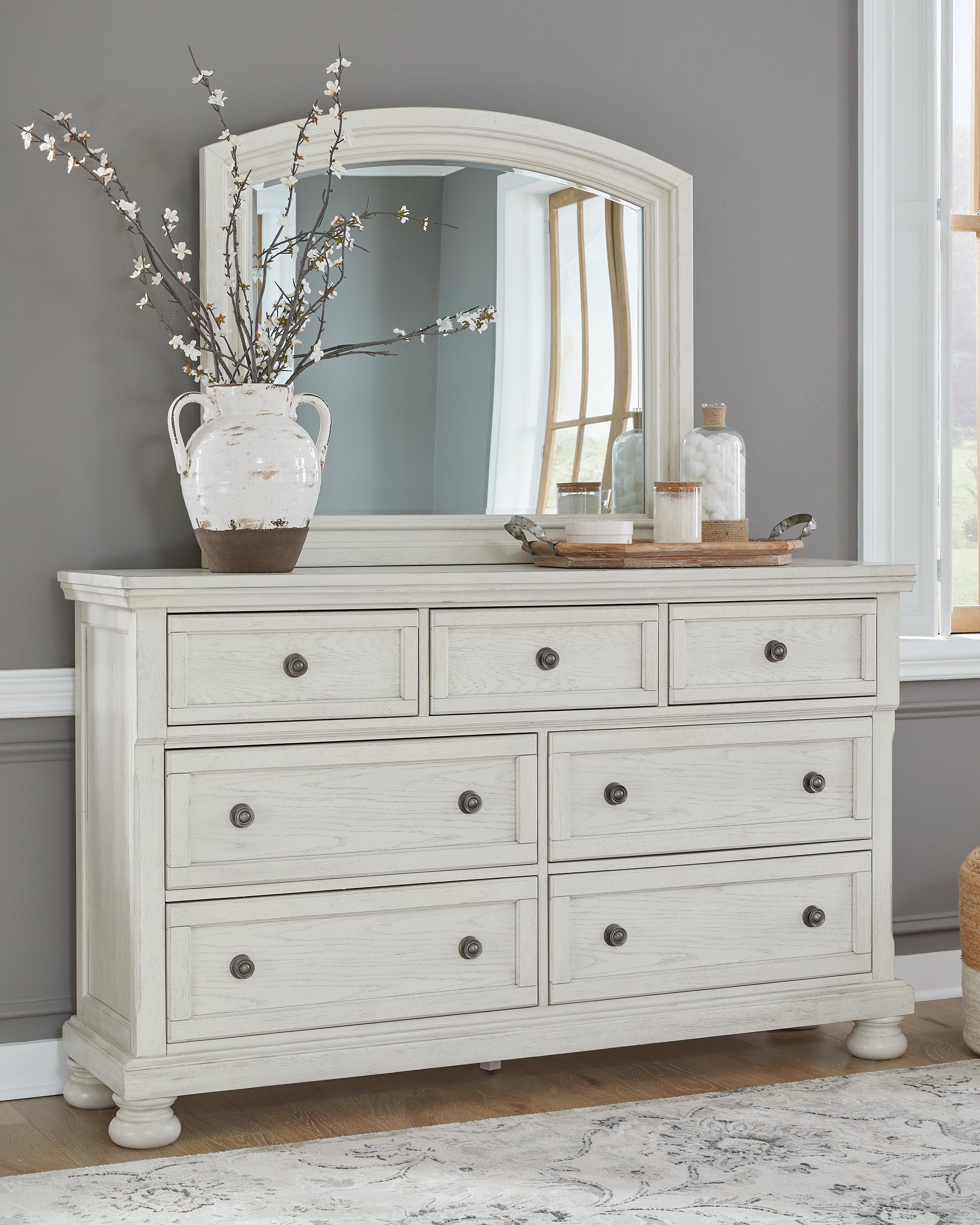Leasing Furniture - Ashley Furniture - Robbinsdale Bedroom - Dresser and Mirror / Antique White - B742B1