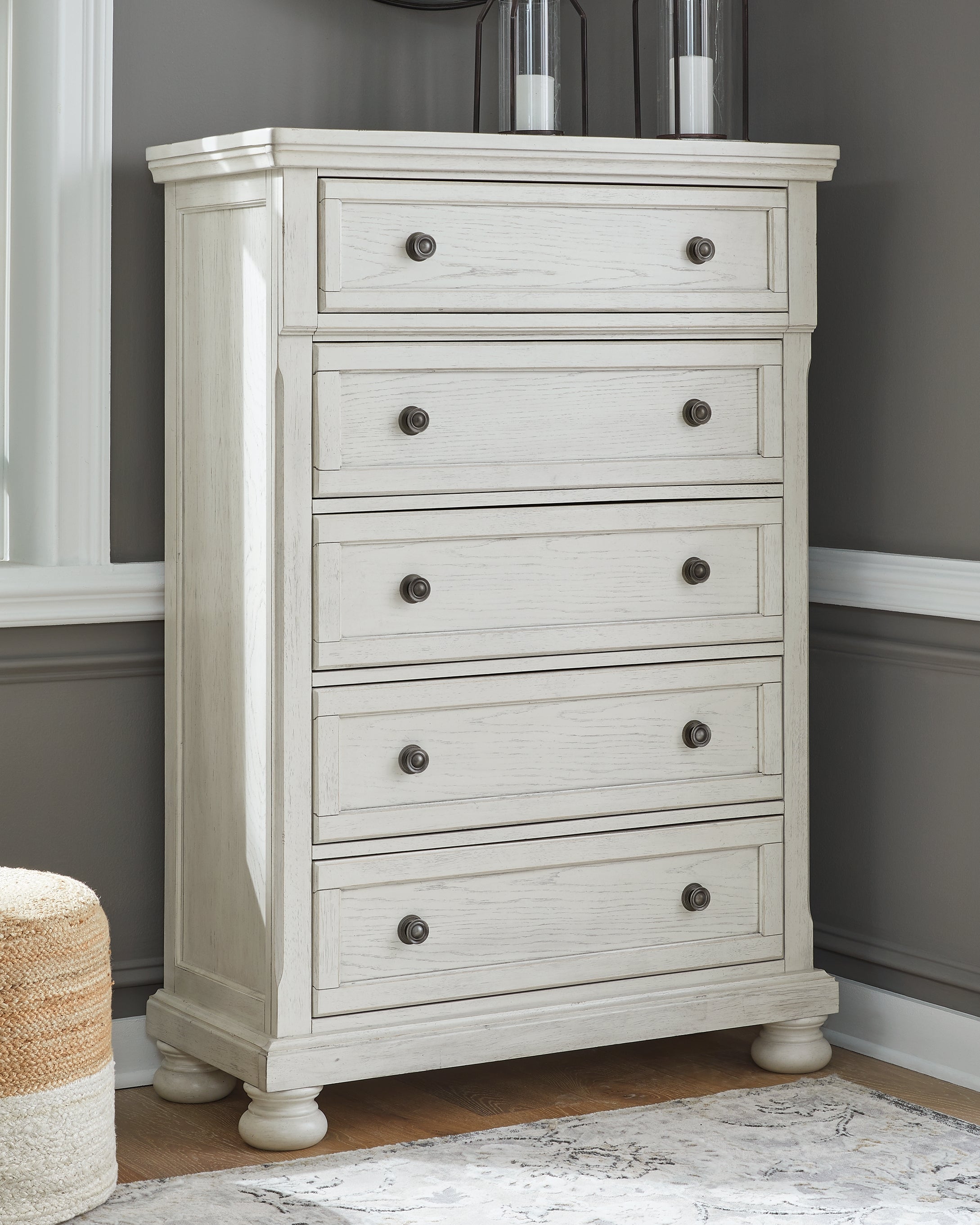 Leasing Furniture - Ashley Furniture - Robbinsdale Bedroom - Five Drawer Chest / Antique White - B742-46