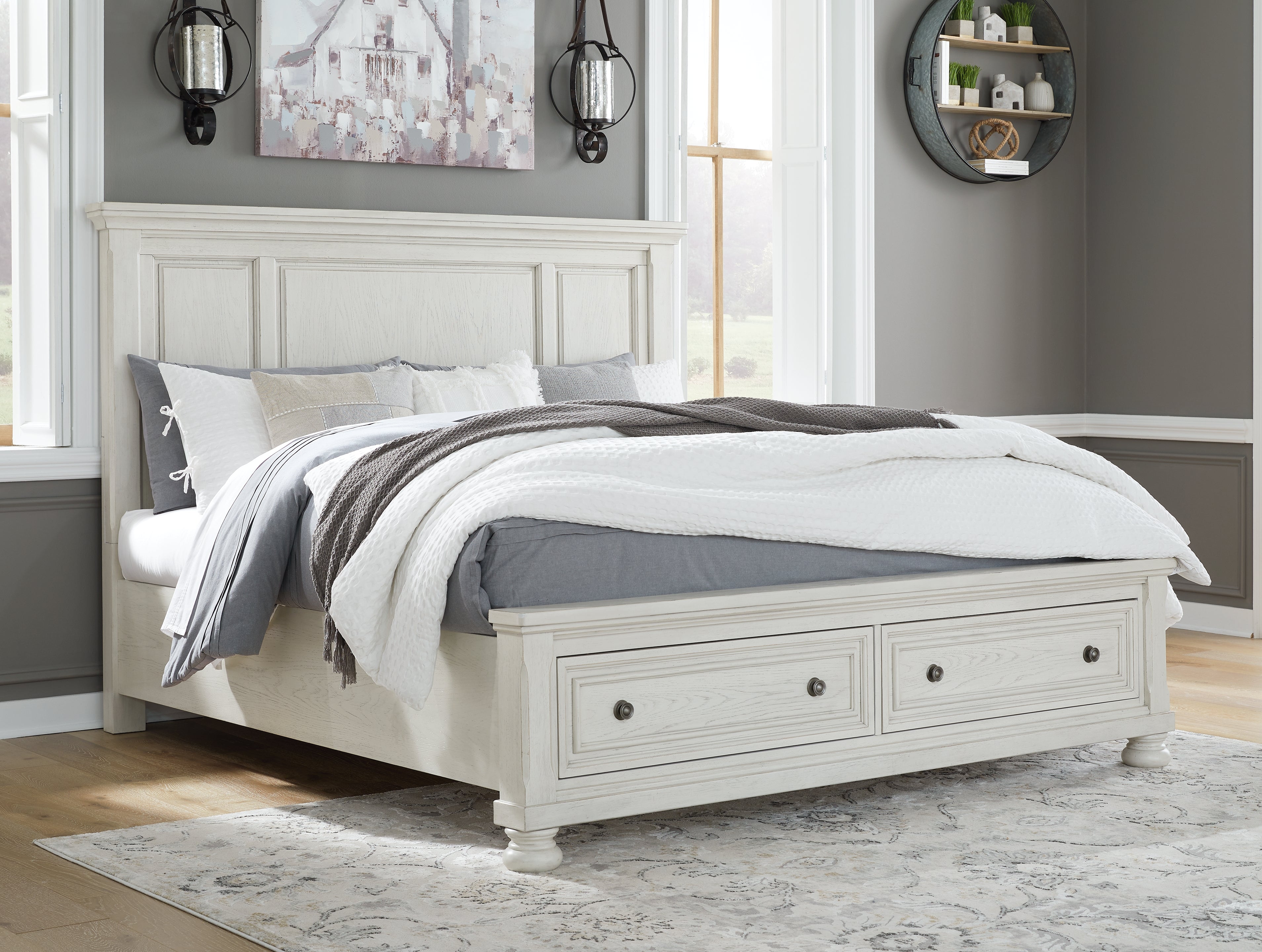 Leasing Furniture - Ashley Furniture - Robbinsdale Bedroom - Queen Panel Storage Bed / Antique White - B742B24
