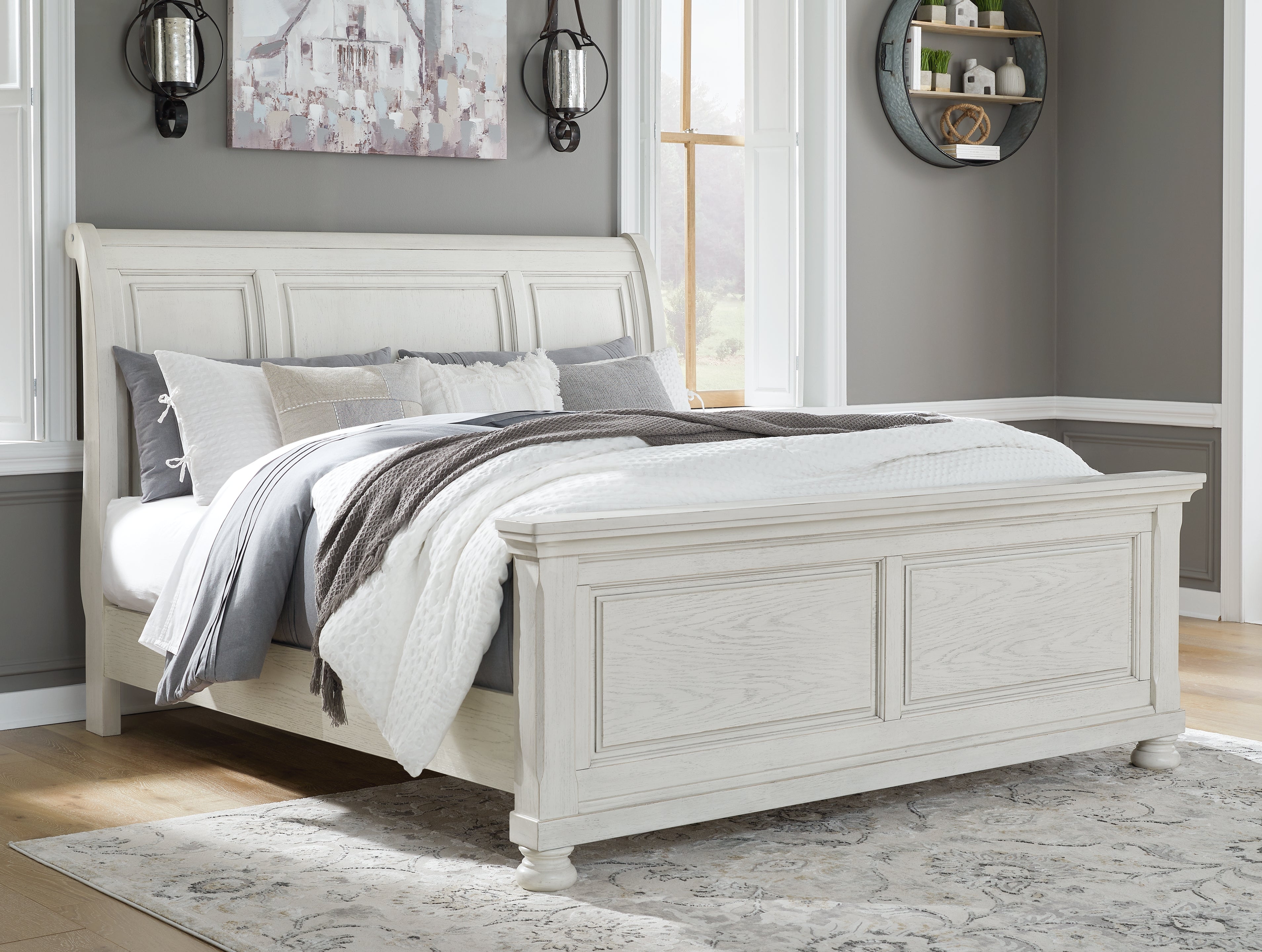 Leasing Furniture - Ashley Furniture - Robbinsdale Bedroom - Queen Sleigh Bed / Antique White - B742B23