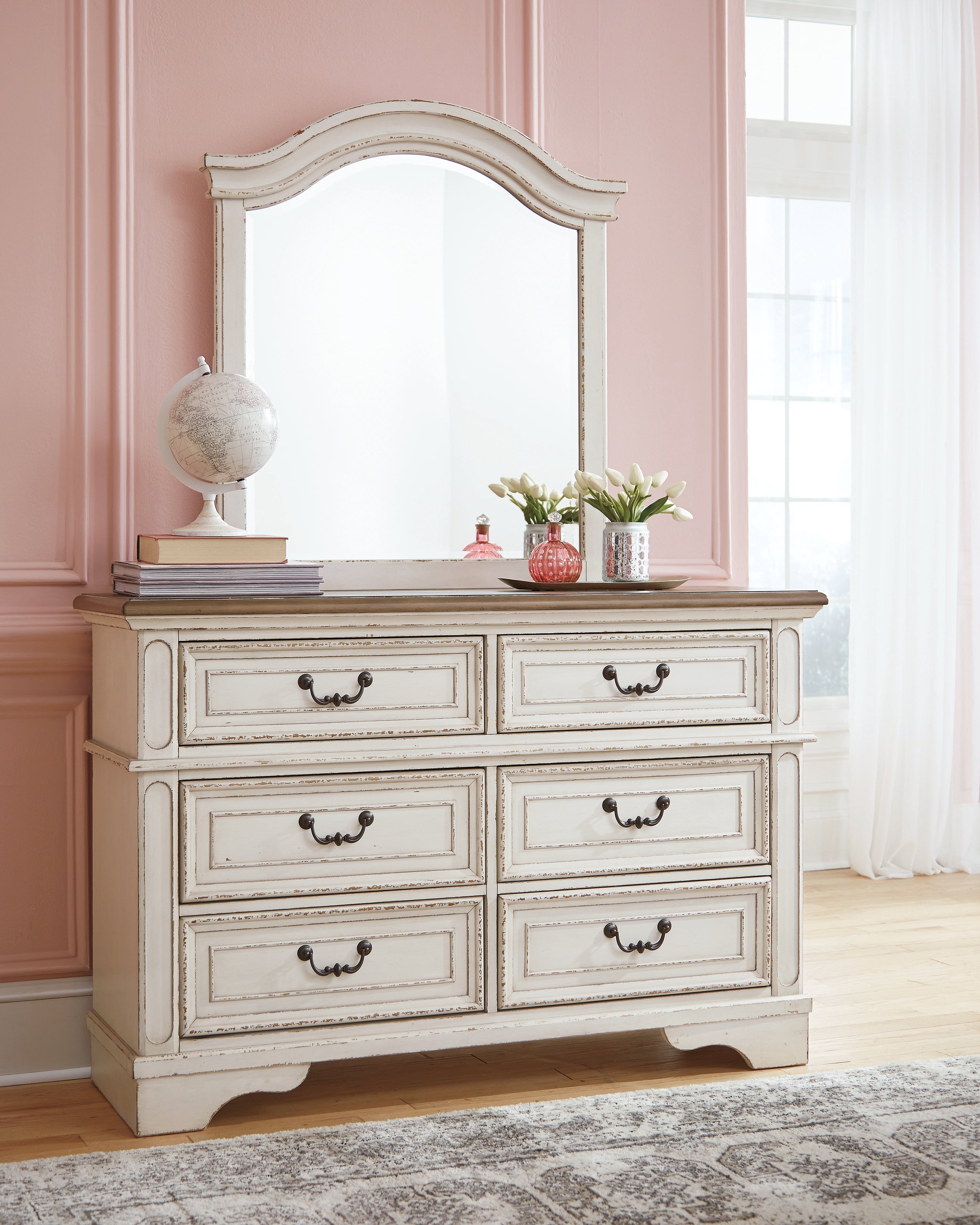 Leasing Furniture - Ashley Furniture - Realyn Bedroom - Dresser and Mirror / Chipped White - B743B12