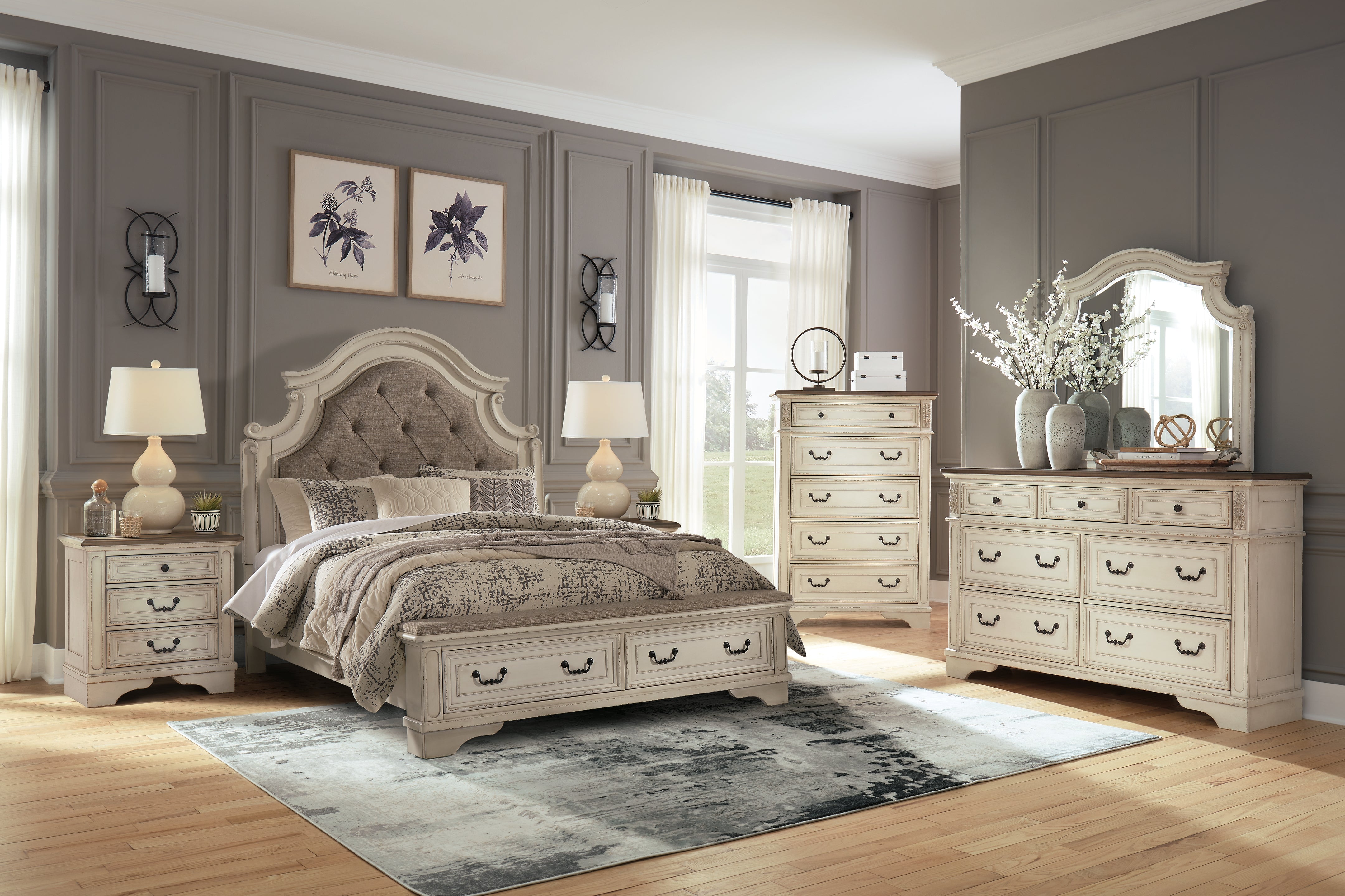 Leasing Furniture - Ashley Furniture - Realyn Bedroom - Queen Upholstered Storage Bed / Two-tone - B743B18