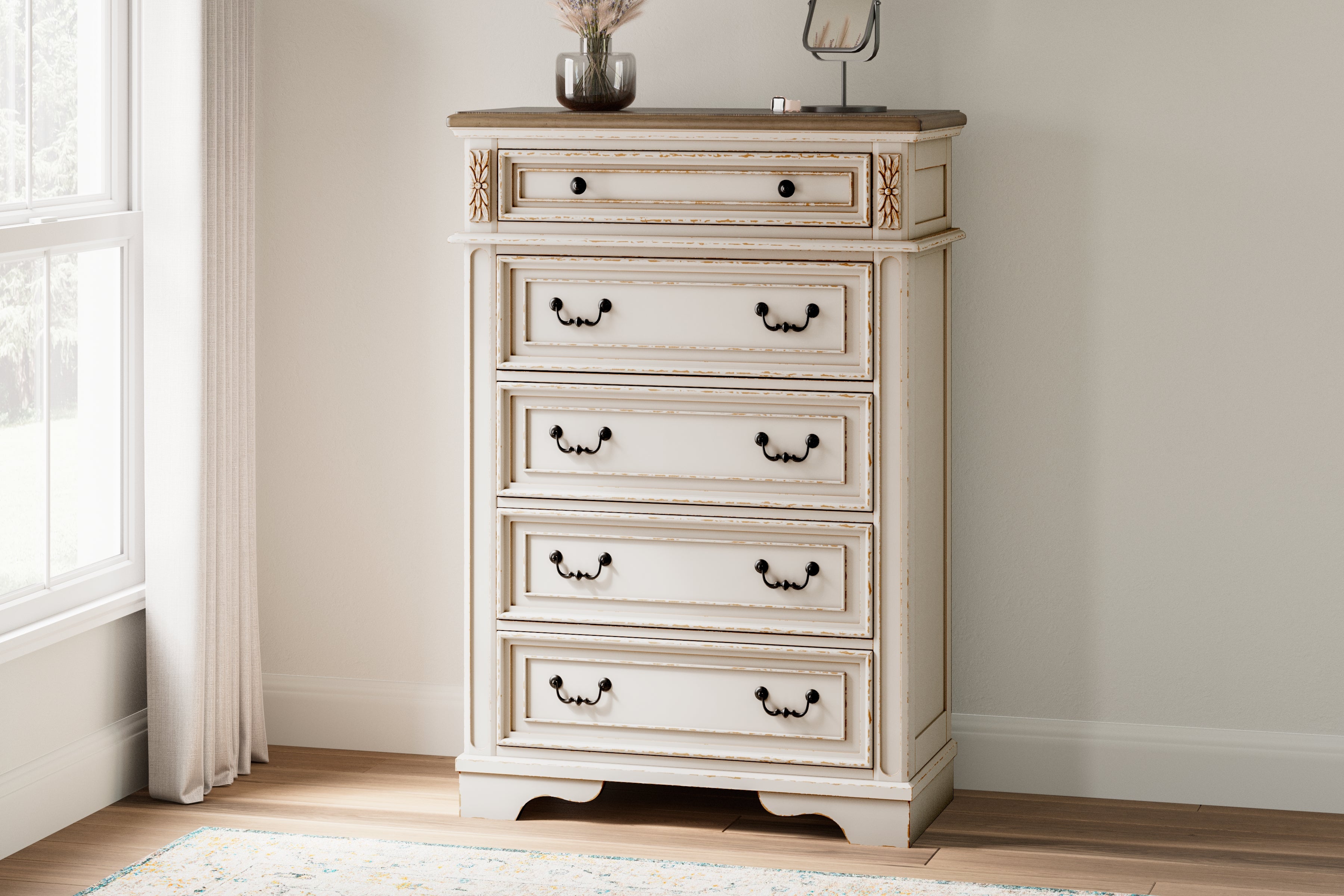 Leasing Furniture - Ashley Furniture - Realyn Bedroom - Five Drawer Chest / Two-tone - B743-46