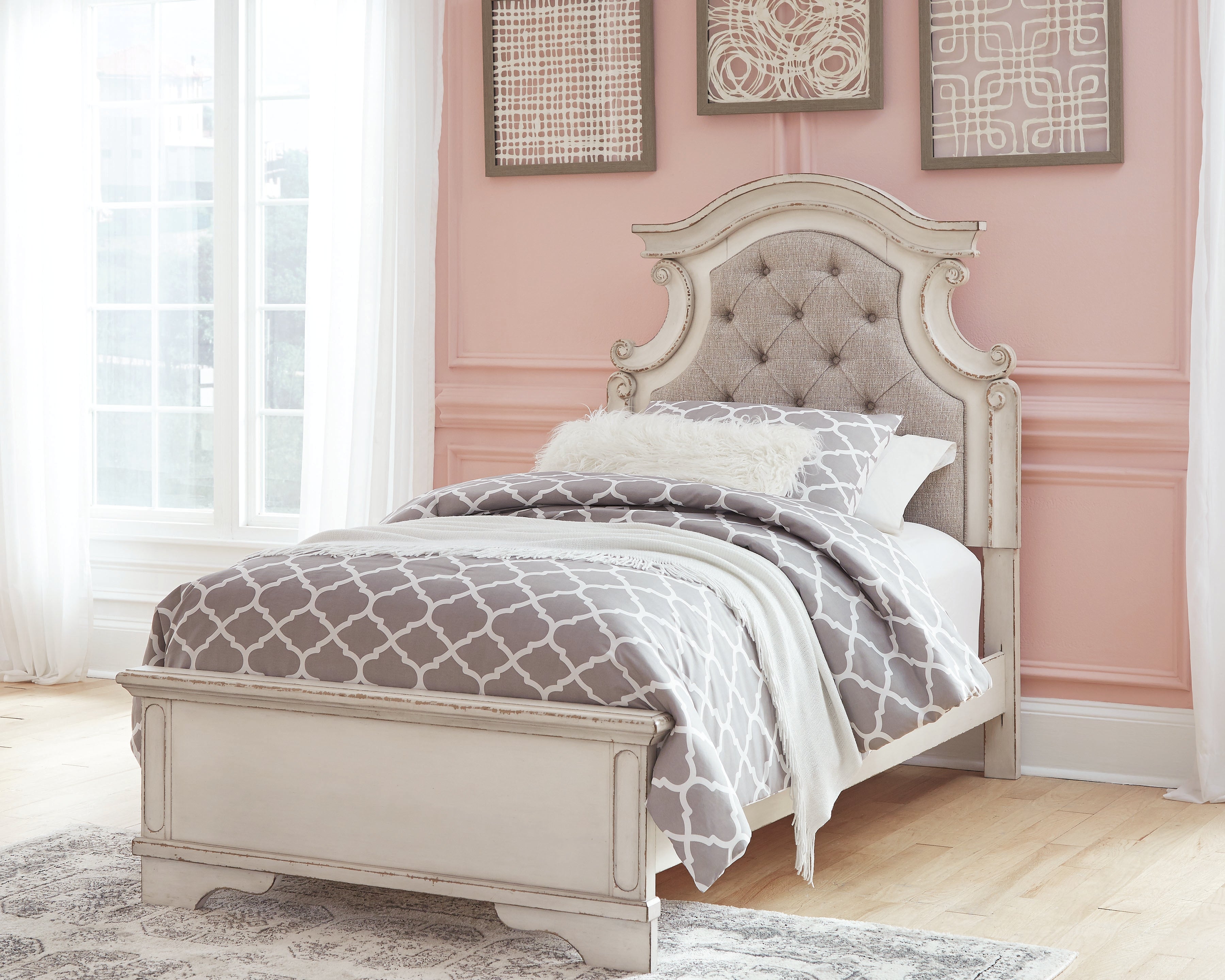 Leasing Furniture - Ashley Furniture - Realyn Bedroom - Twin Panel Bed / Chipped White - B743B13