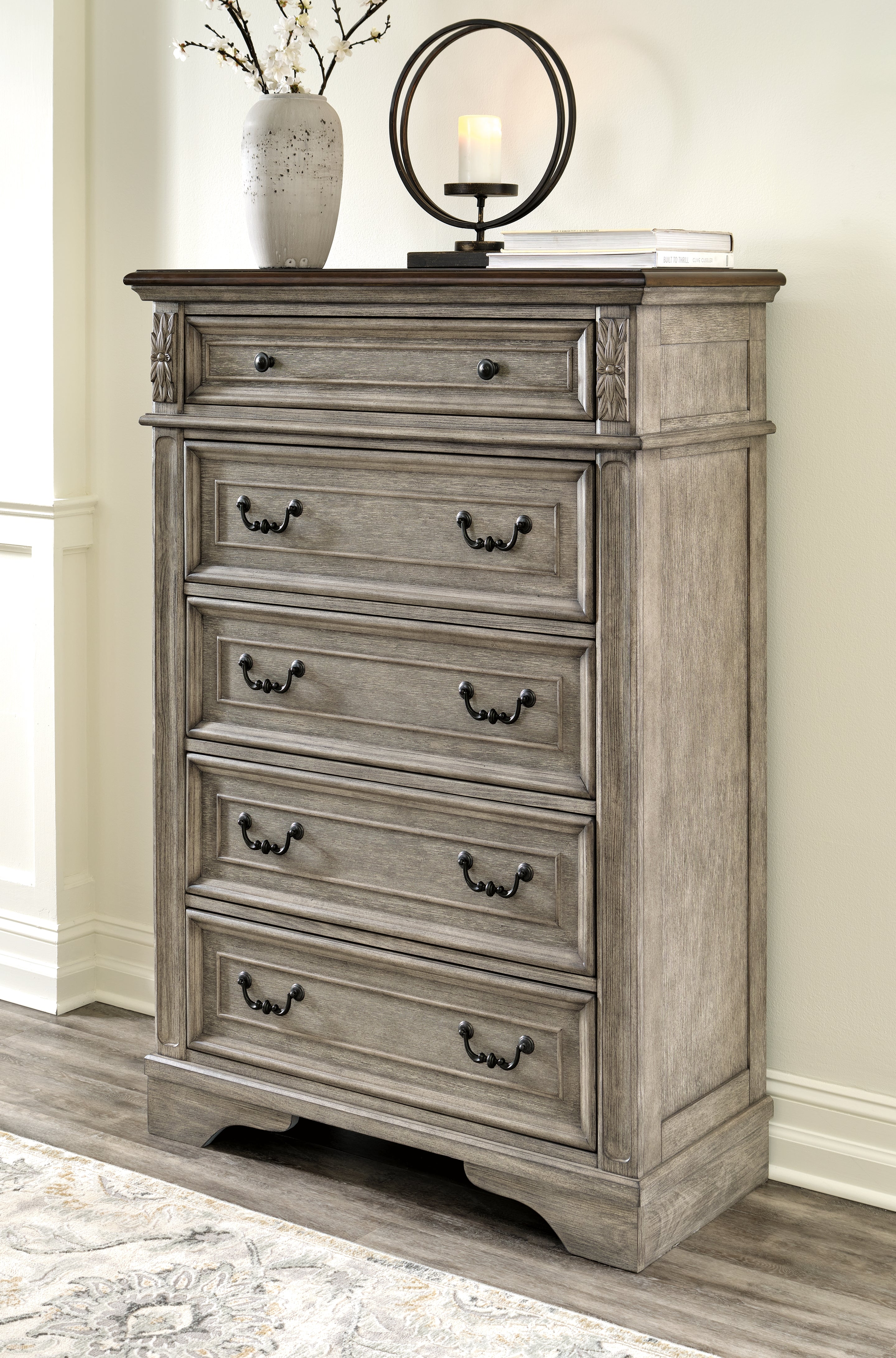 Leasing Furniture - Ashley Furniture - Lodenbay Bedroom - Five Drawer Chest / Antique Gray/Brown - B751-46