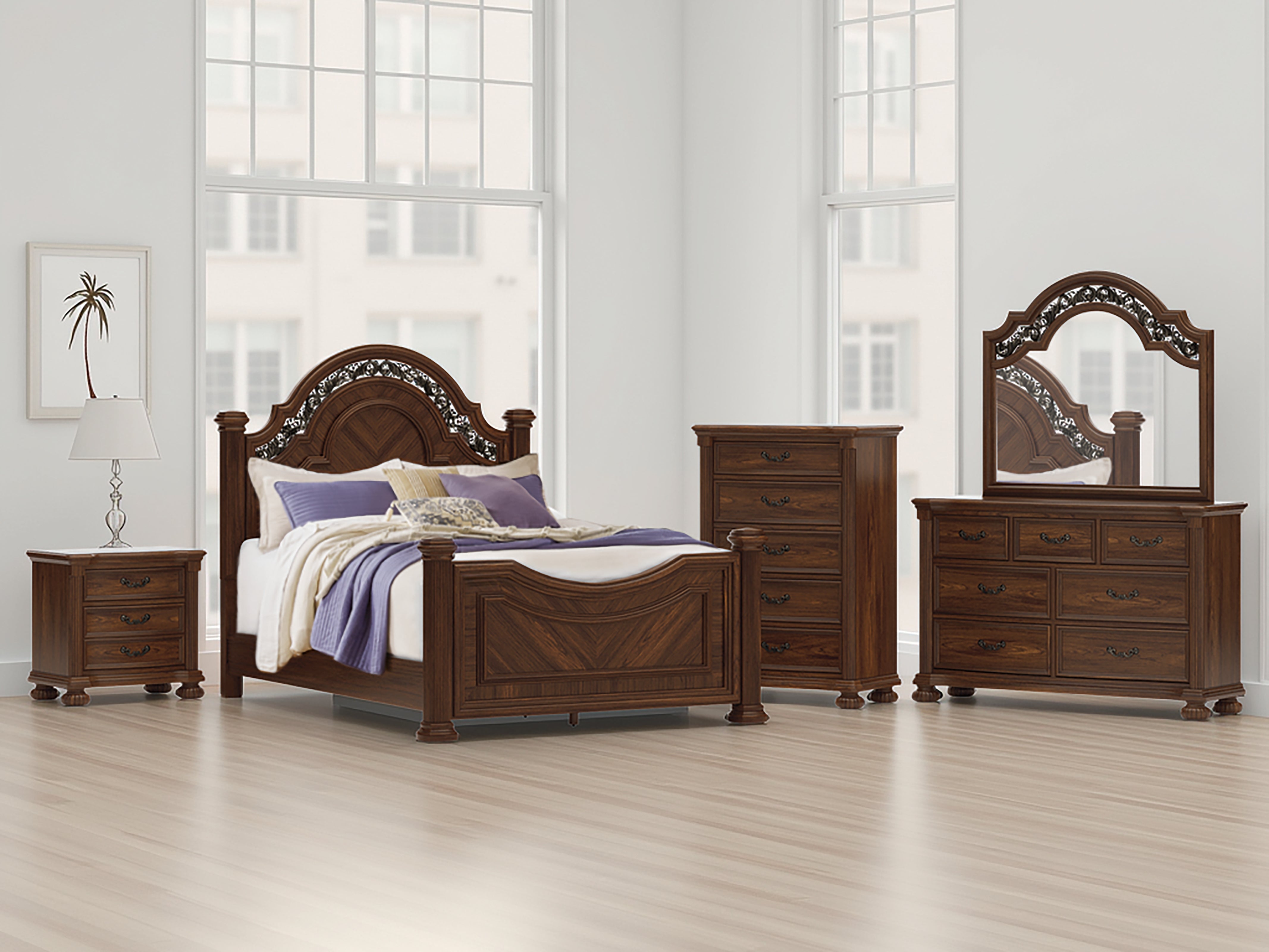 Leasing Furniture - Ashley Furniture - Lavinton Bedroom - Queen Poster Bed / Brown - B764B5