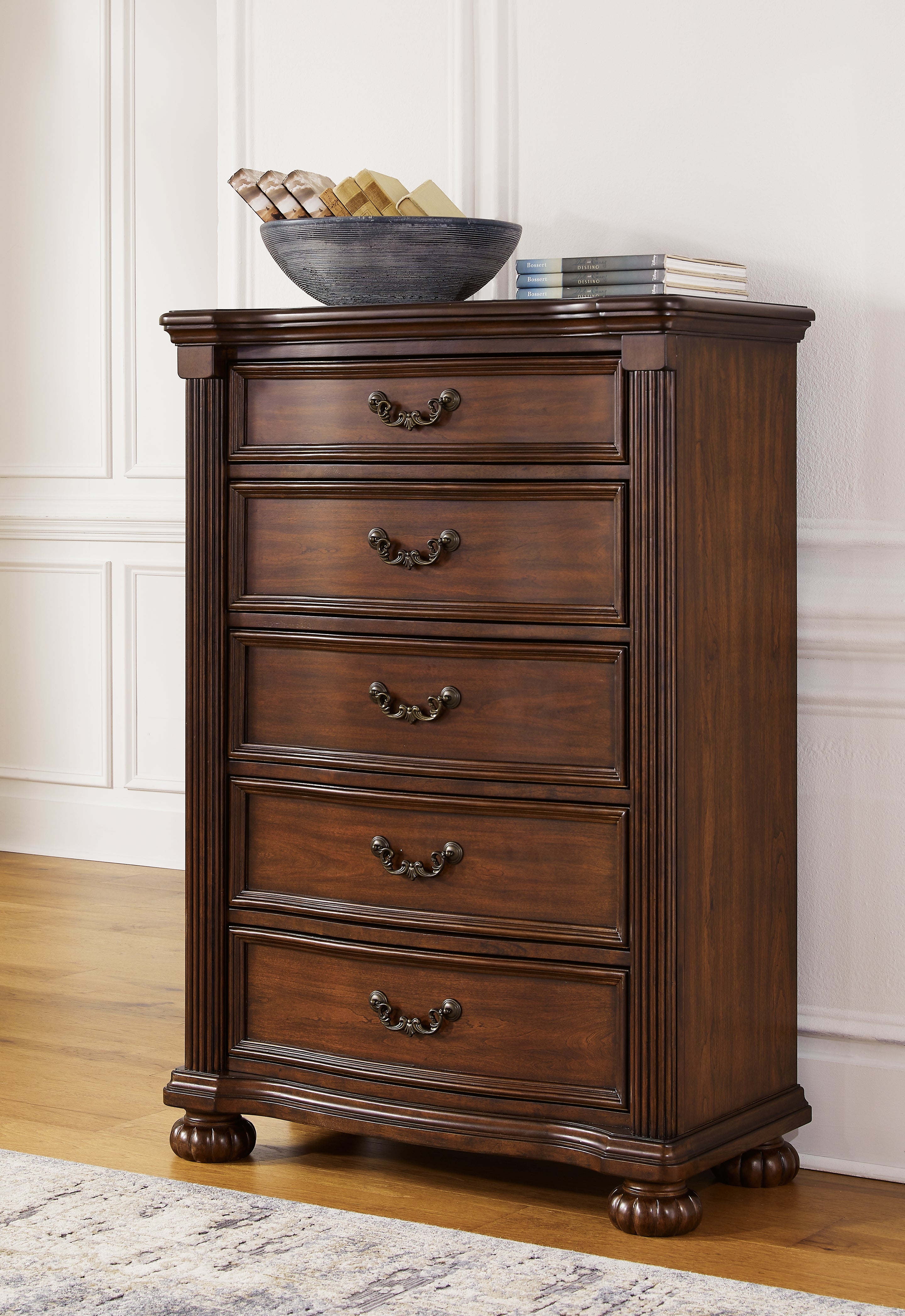 Leasing Furniture - Ashley Furniture - Lavinton Bedroom - Five Drawer Chest / Brown - B764-46
