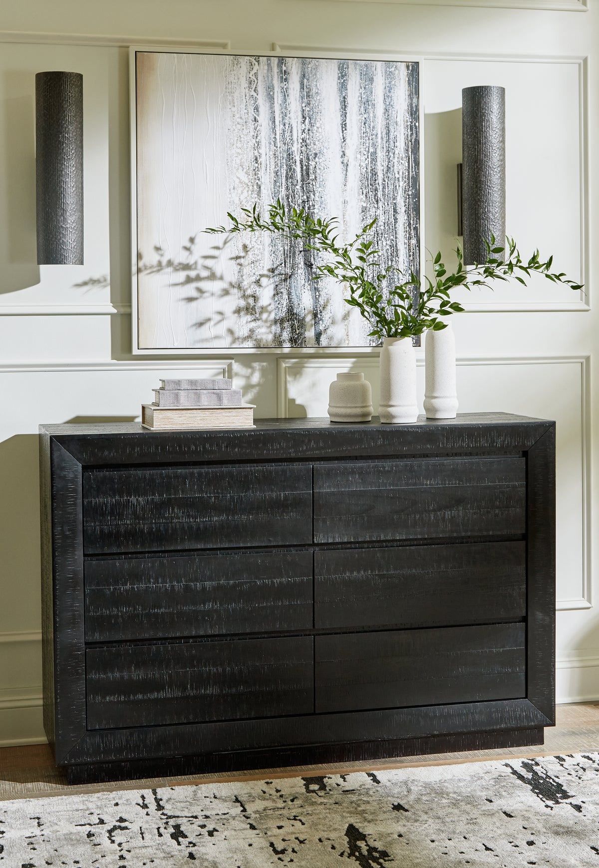 Leasing Furniture - Ashley Furniture - Londer Bedroom - Dresser and Mirror / Black - B768B1
