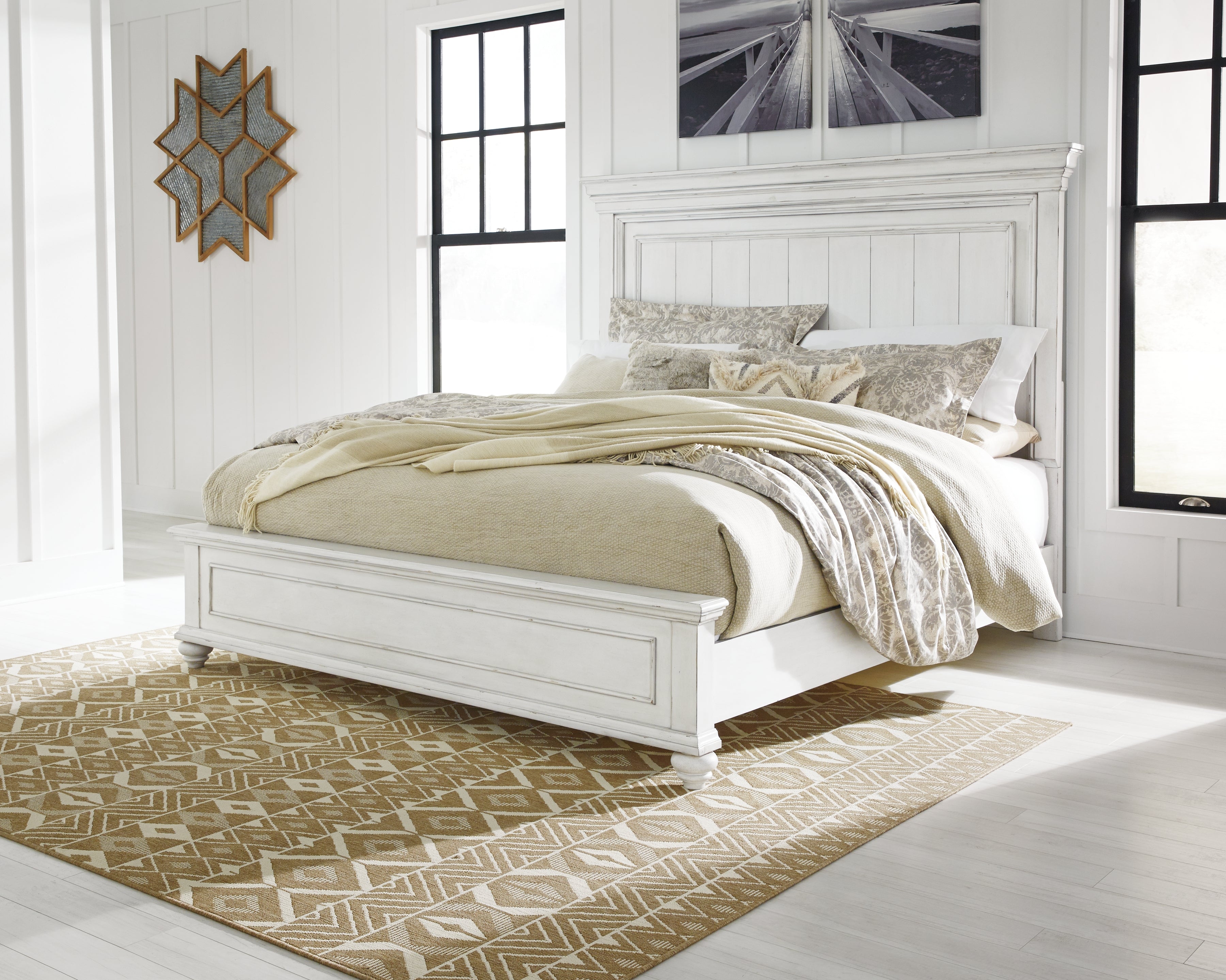 Leasing Furniture - Ashley Furniture - Kanwyn Bedroom - Queen Panel Bed / Whitewash - B777B2