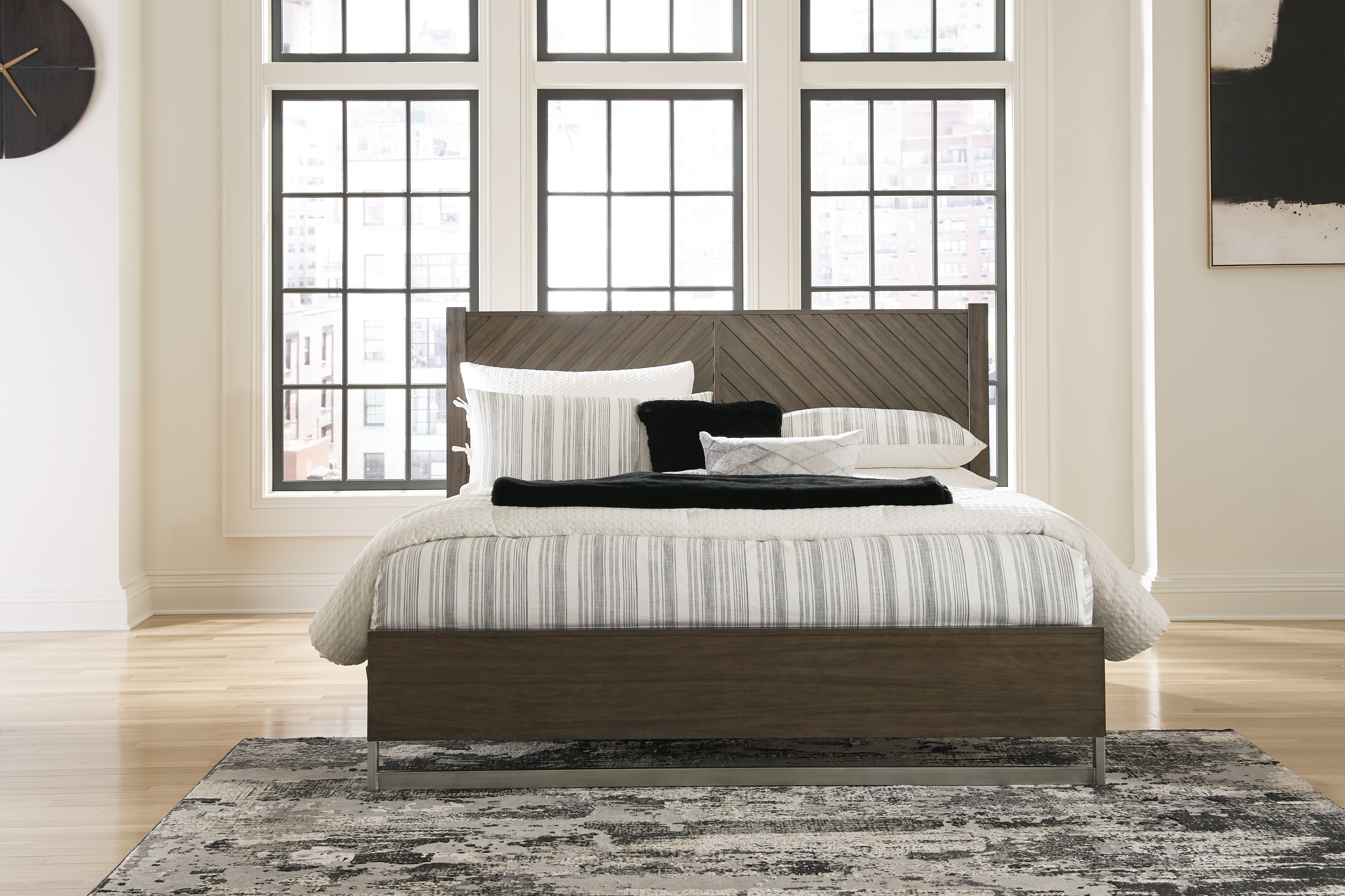 Leasing Furniture - Ashley Furniture - Arkenton Bedroom - King Panel Bed / Grayish Brown - B786B4