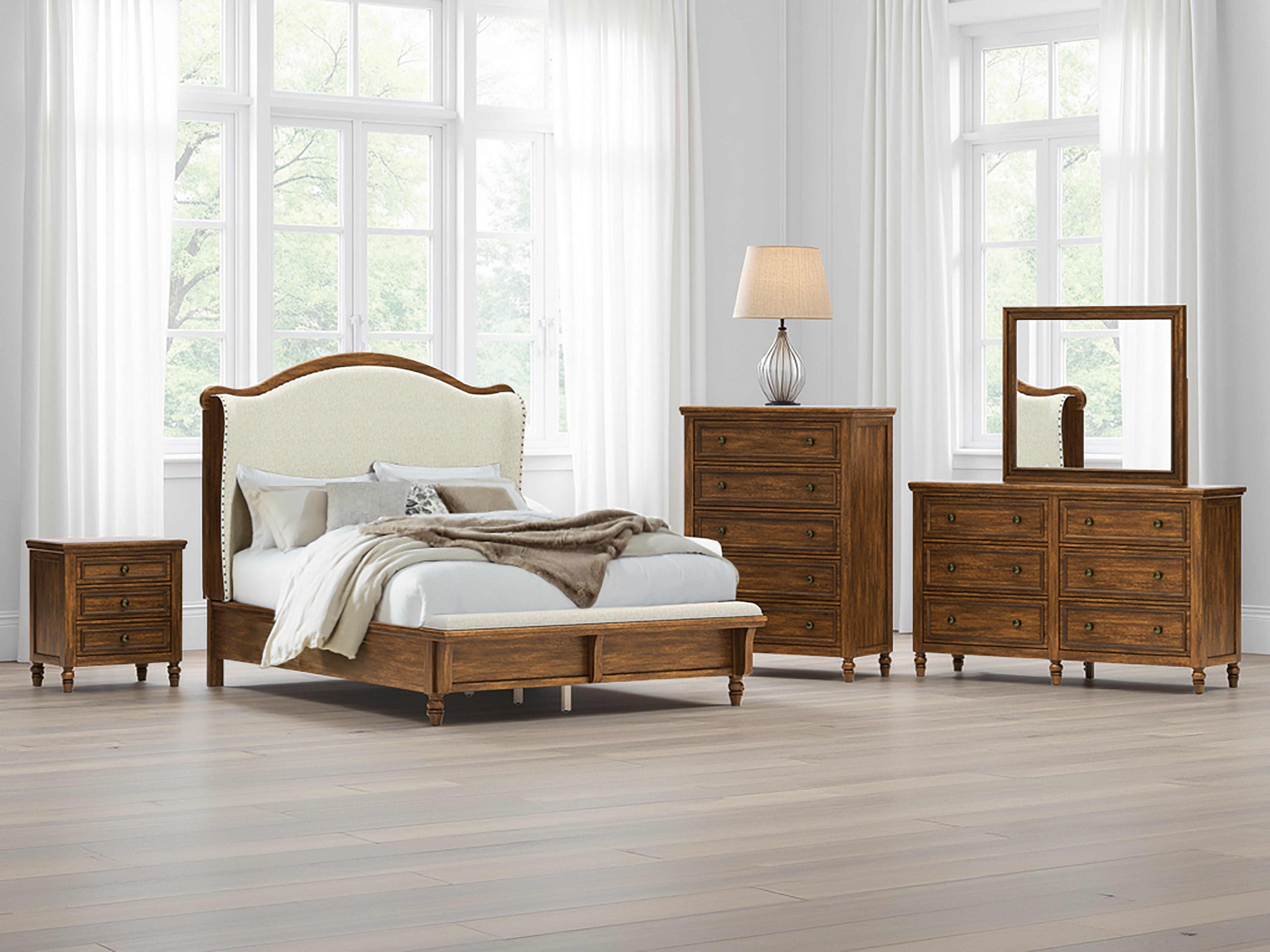 Leasing Furniture - Ashley Furniture - Sturlayne Bedroom - Queen Upholstered Panel Bed / Brown - B787B2