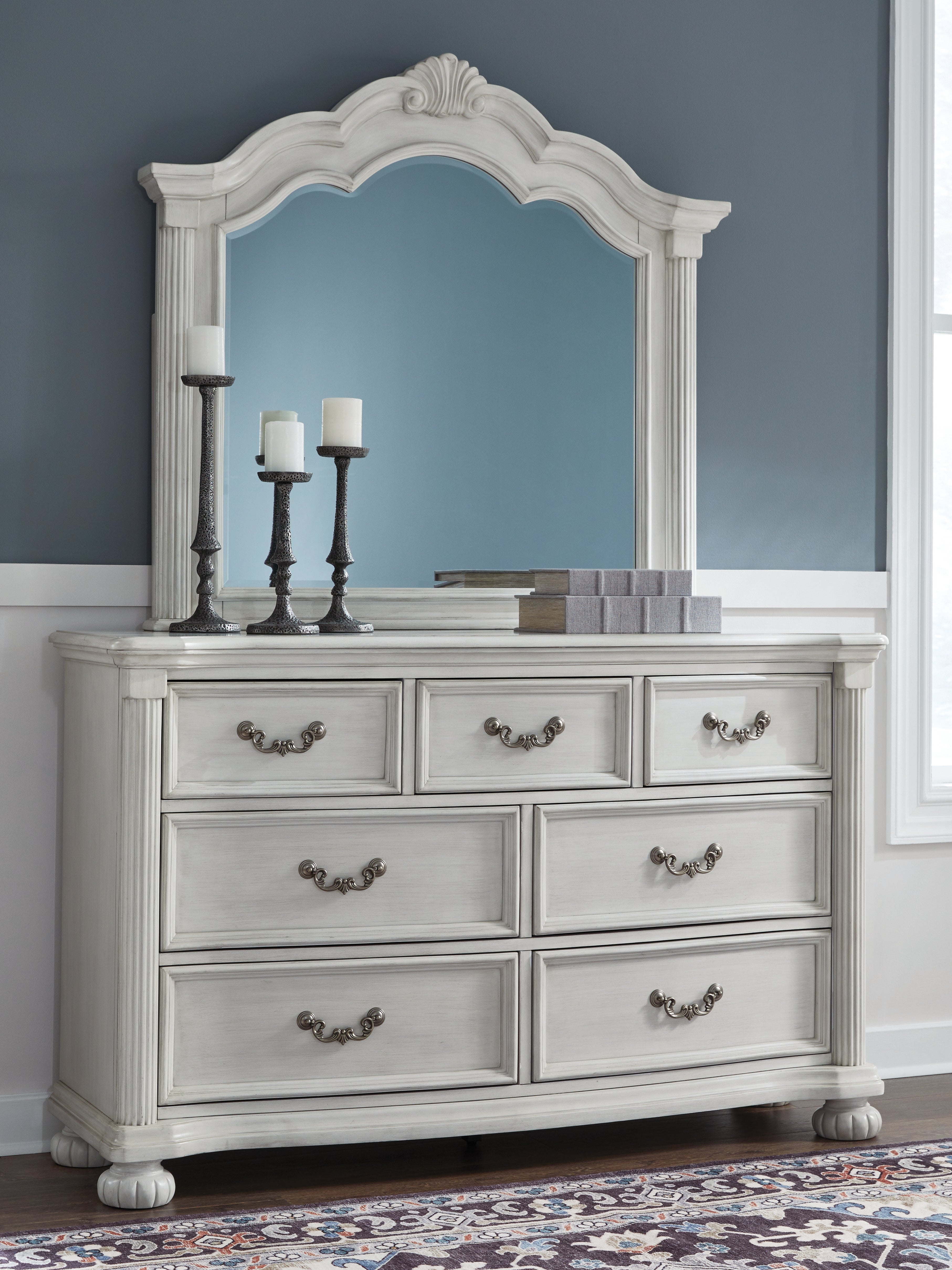 Leasing Furniture - Ashley Furniture - Montelaine Bedroom - Dresser and Mirror / Antique White - B795B1