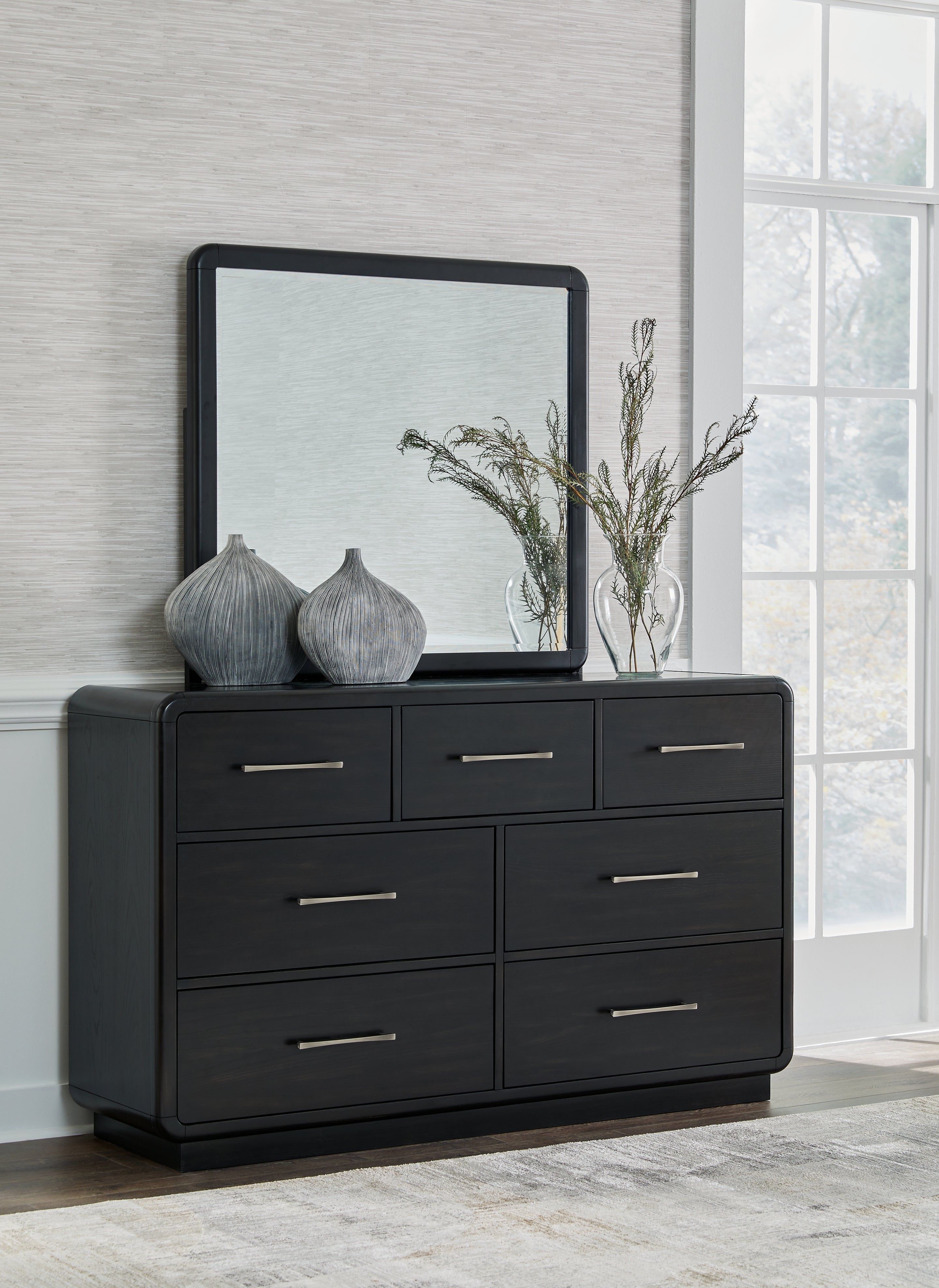Leasing Furniture - Ashley Furniture - Rowanbeck Bedroom - Dresser and Mirror / Black - B821B1