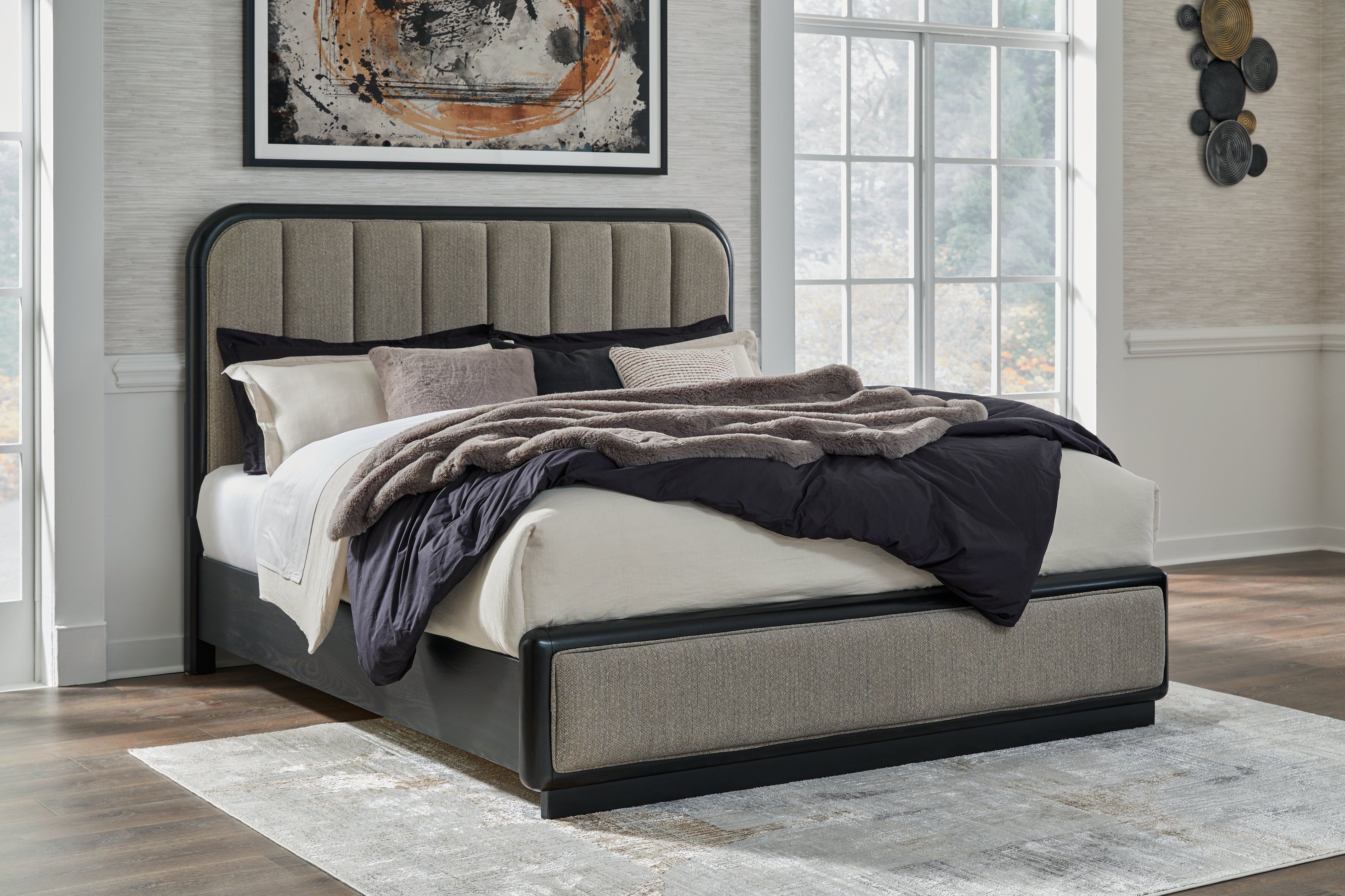 Leasing Furniture - Ashley Furniture - Rowanbeck Bedroom - California King Upholstered Panel Bed / Gray/Black - B821B5
