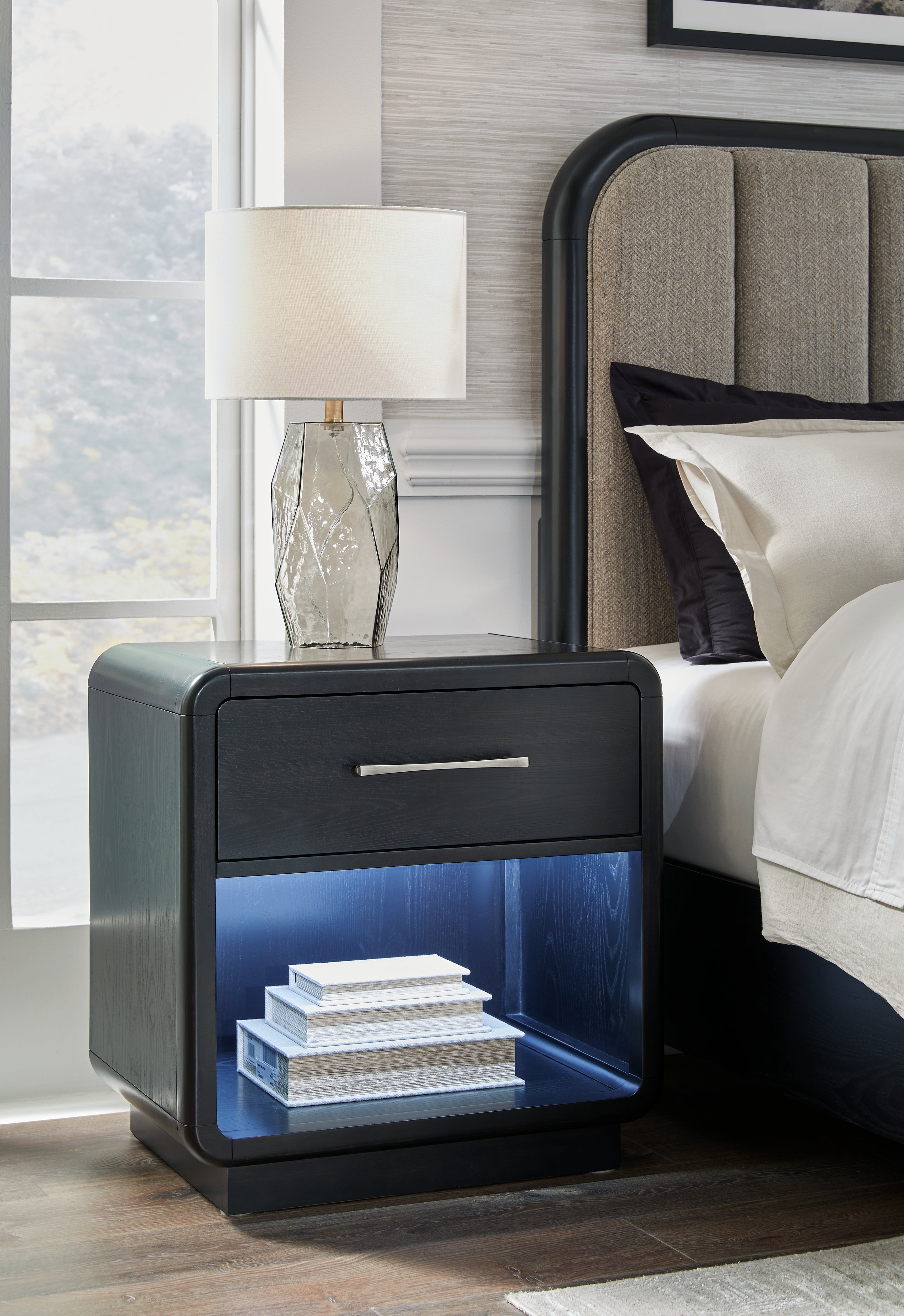 Leasing Furniture - Ashley Furniture - Rowanbeck Bedroom - One Drawer Night Stand / Black - B821-91