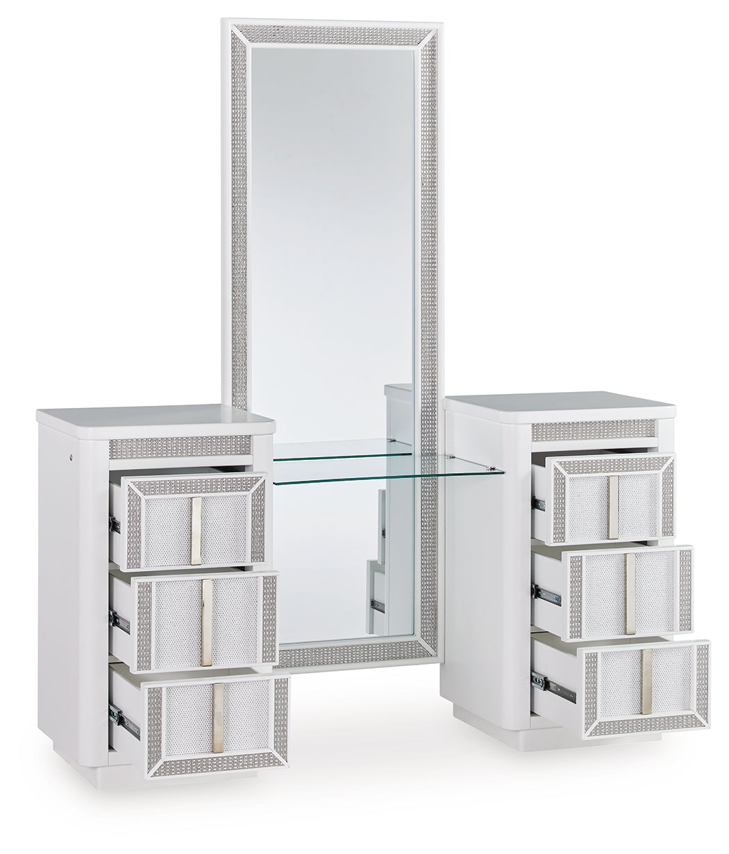Leasing Furniture - Ashley Furniture - Chalanna Vanity with Mirror - Vanity with Mirror / White - B822B7