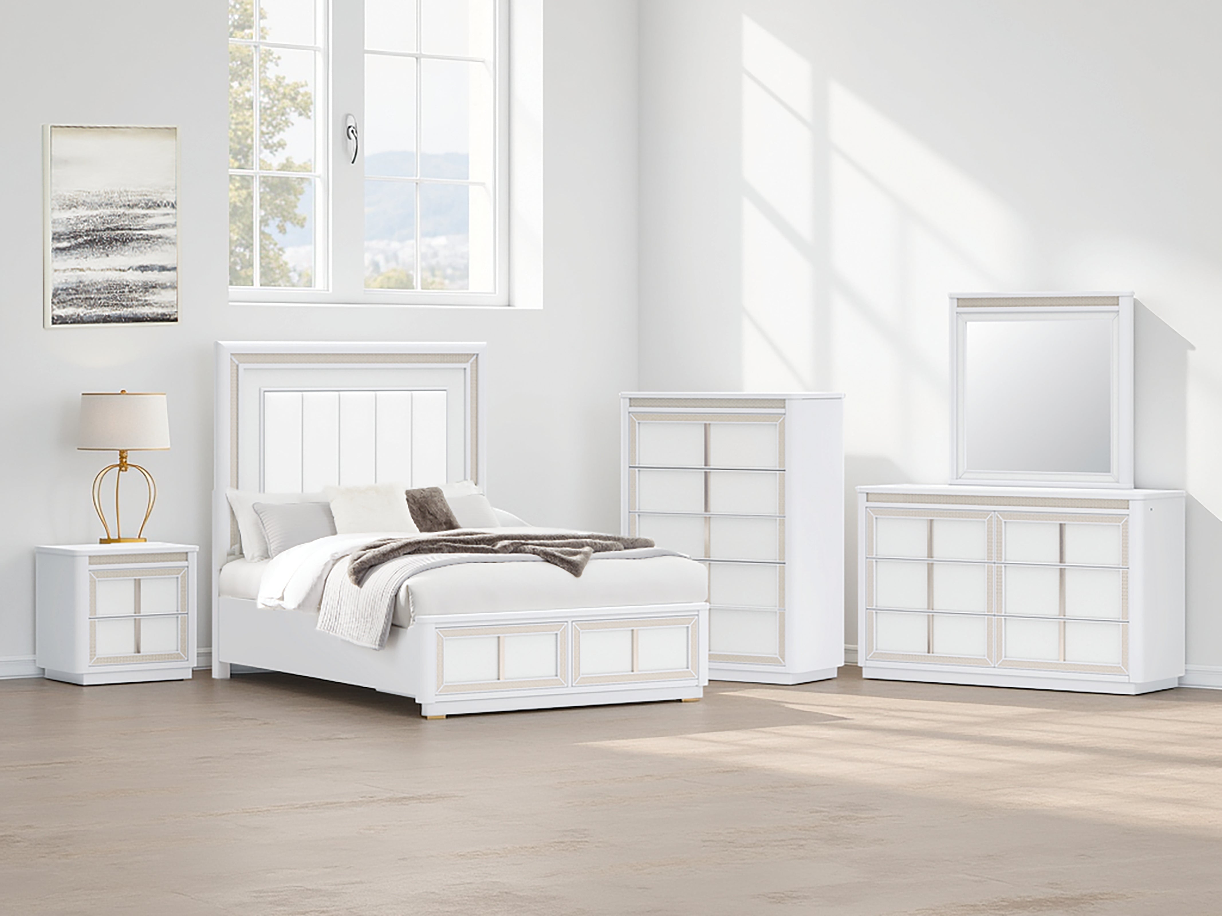 Leasing Furniture - Ashley Furniture - Chalanna Bedroom - Queen Upholstered Storage Bed / White - B822B2