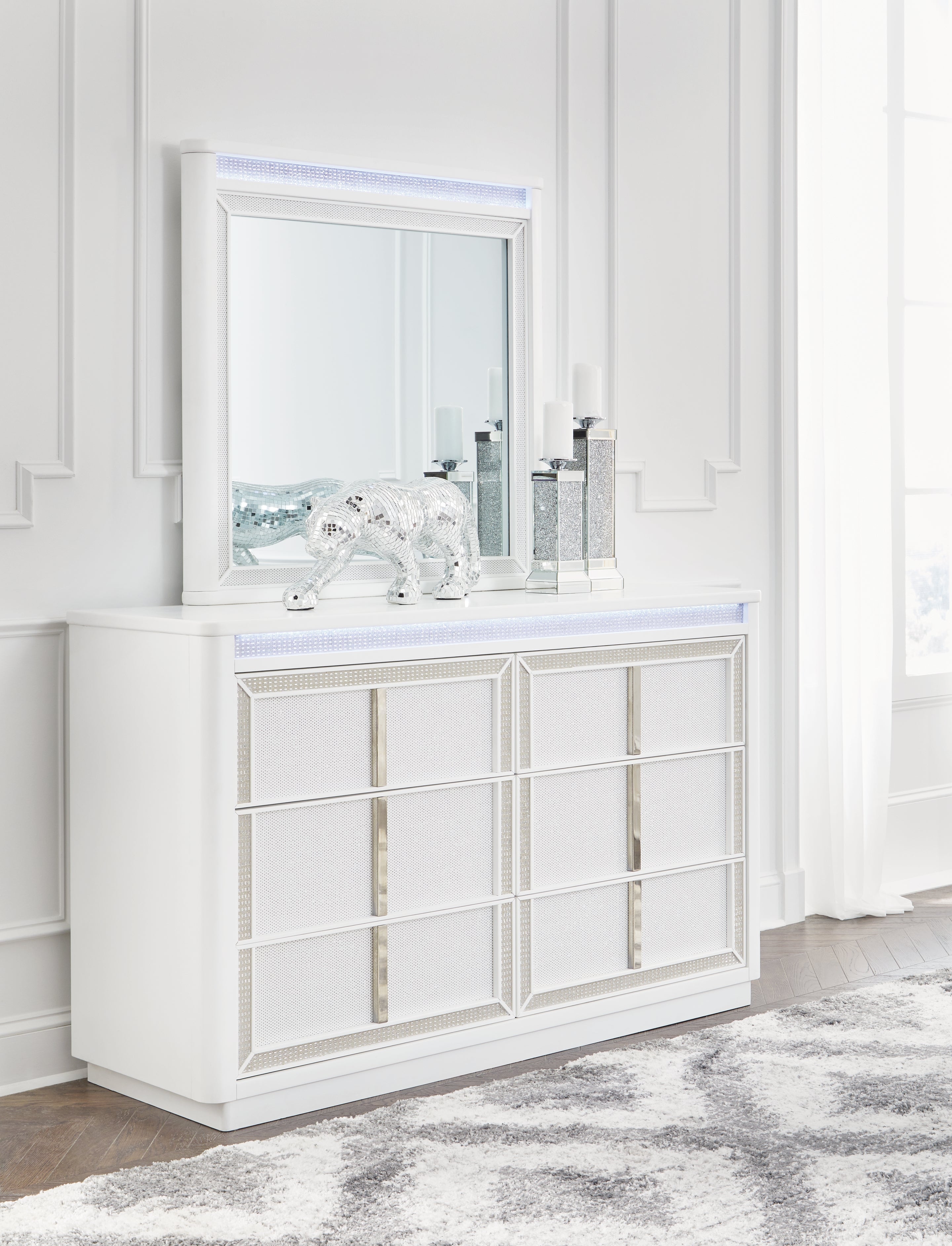 Leasing Furniture - Ashley Furniture - Chalanna Bedroom - Dresser and Mirror / White - B822B1