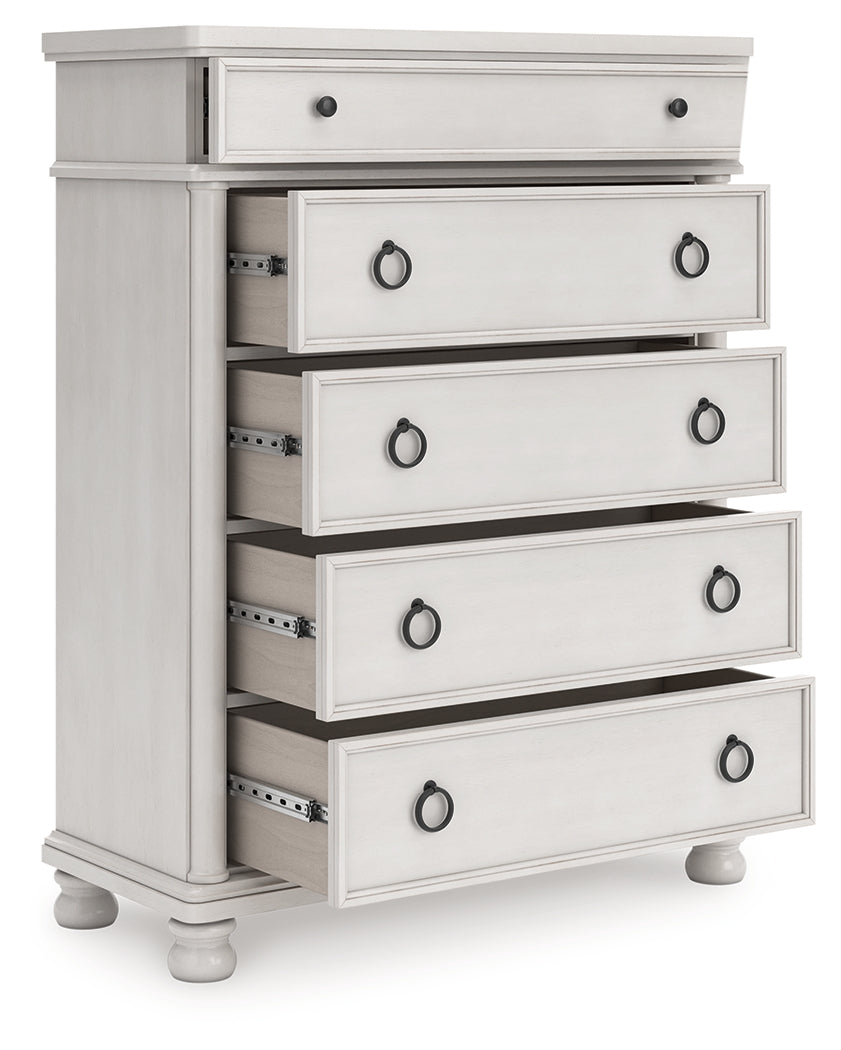 Leasing Furniture - Ashley Furniture - Rowlenstown Bedroom - Five Drawer Chest / Antique White - PCB823-46
