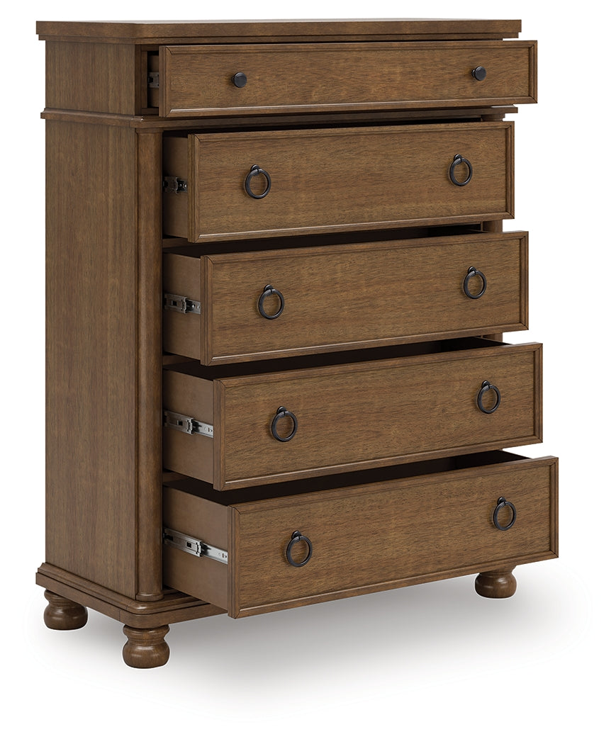 Leasing Furniture - Ashley Furniture - Rowlenstown Bedroom - Five Drawer Chest / Brown - PCB824-46