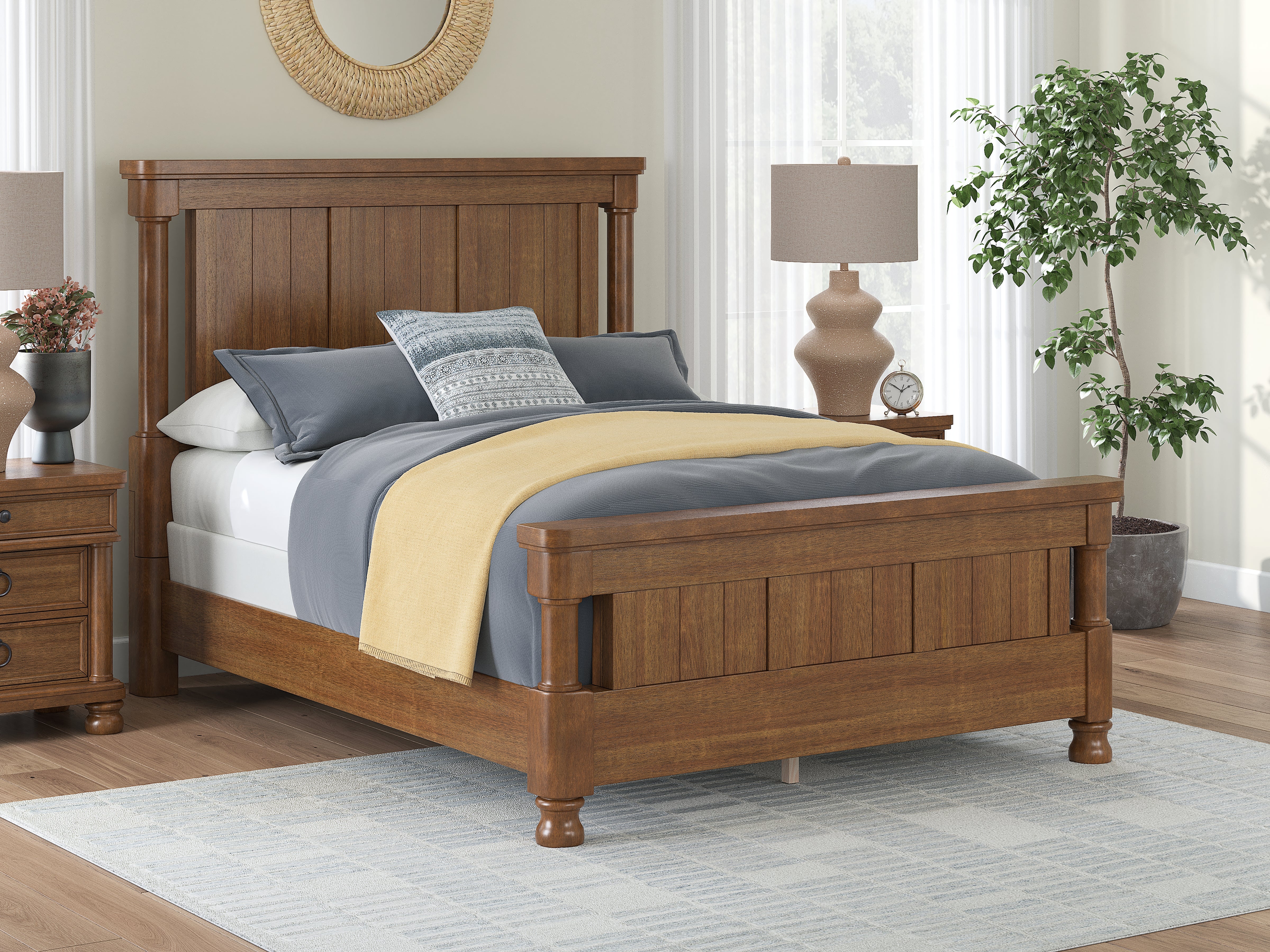 Leasing Furniture - Ashley Furniture - Rowlenstown Bedroom - Queen Poster Bed / Brown - PCB824B2