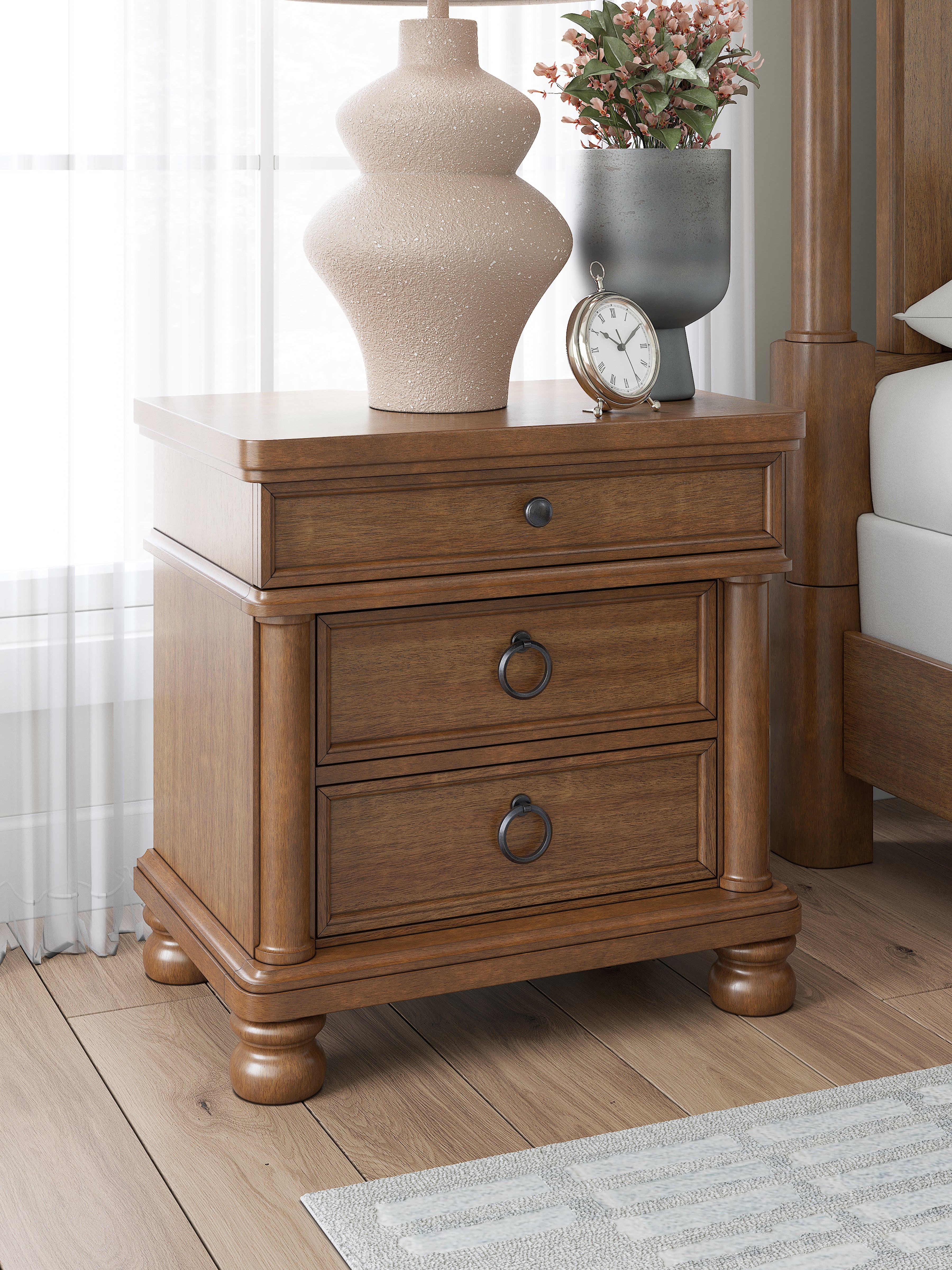 Leasing Furniture - Ashley Furniture - Rowlenstown Bedroom - Three Drawer Night Stand / Brown - PCB824-93