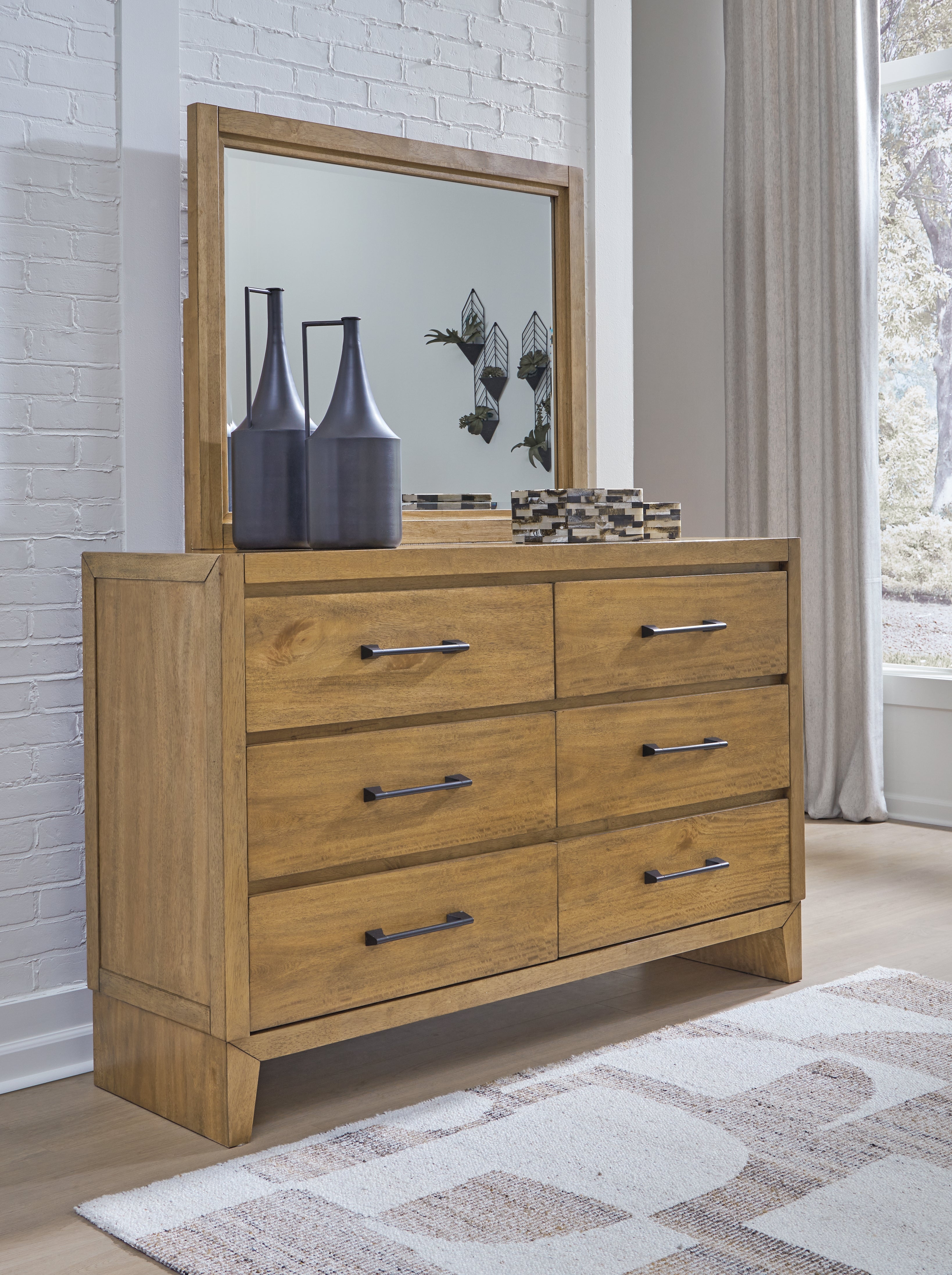 Leasing Furniture - Ashley Furniture - Sherbana Bedroom - Dresser and Mirror / Light Brown - B833B1