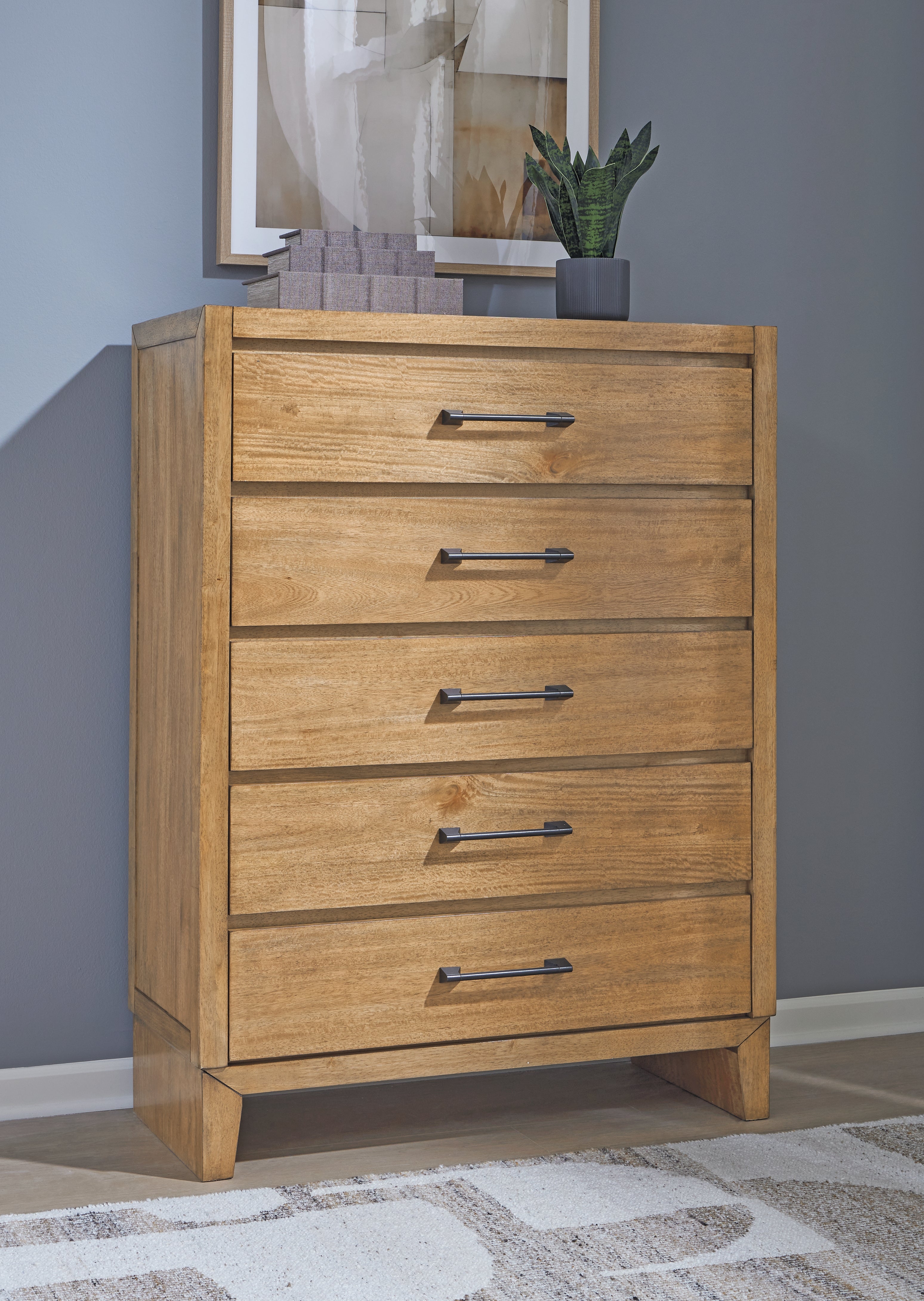 Leasing Furniture - Ashley Furniture - Sherbana Bedroom - Five Drawer Chest / Light Brown - B833-46