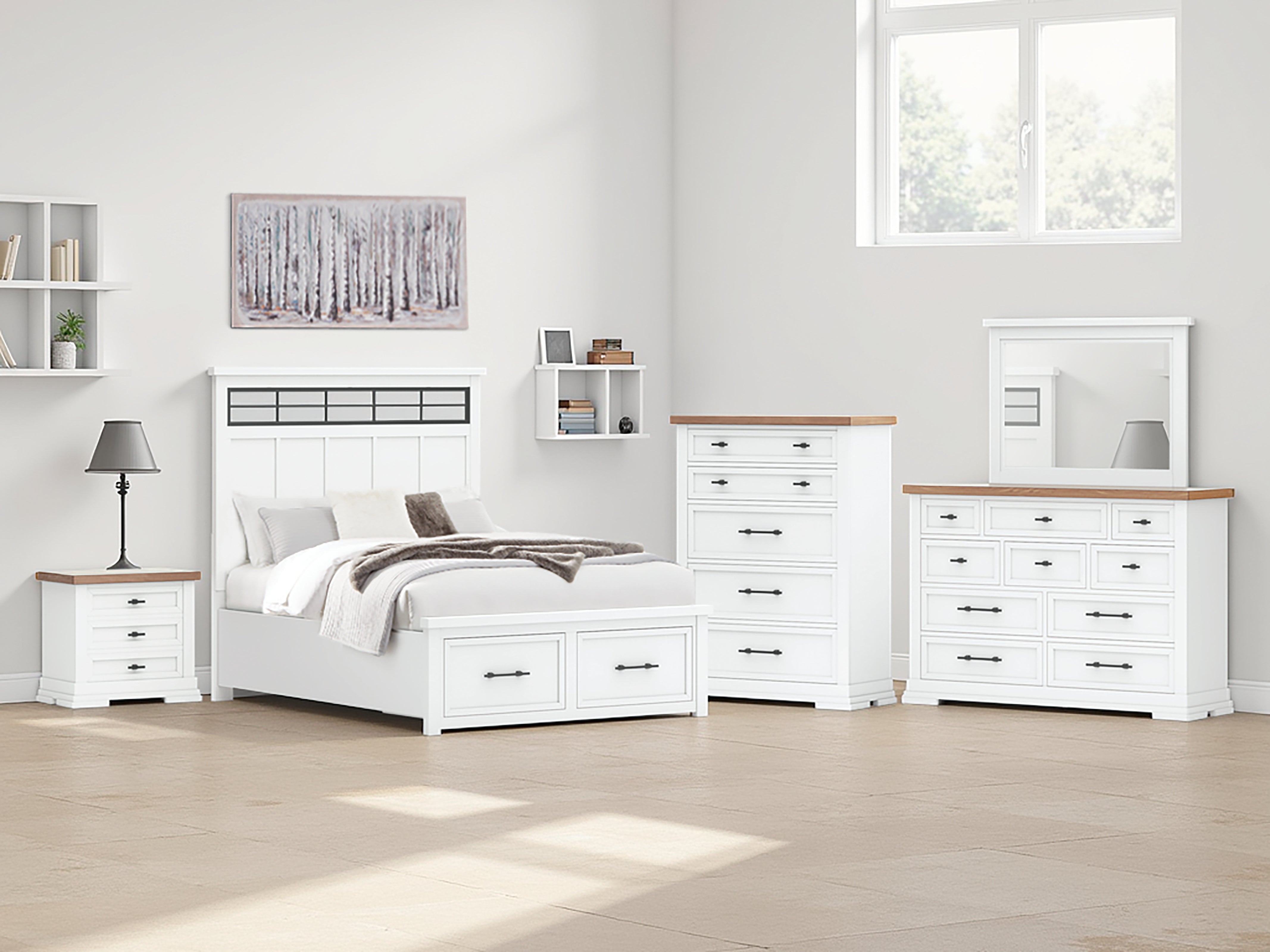 Leasing Furniture - Ashley Furniture - Ashbryn Bedroom - Queen Panel Storage Bed / White/Natural - B844B2