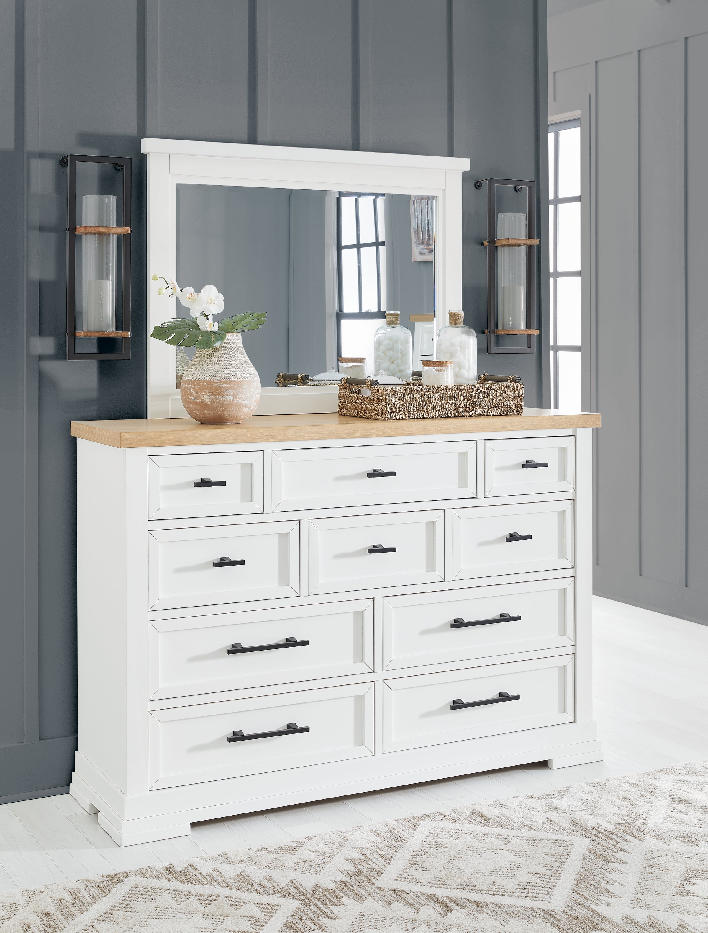 Leasing Furniture - Ashley Furniture - Ashbryn Bedroom - Dresser and Mirror / White/Natural - B844B1