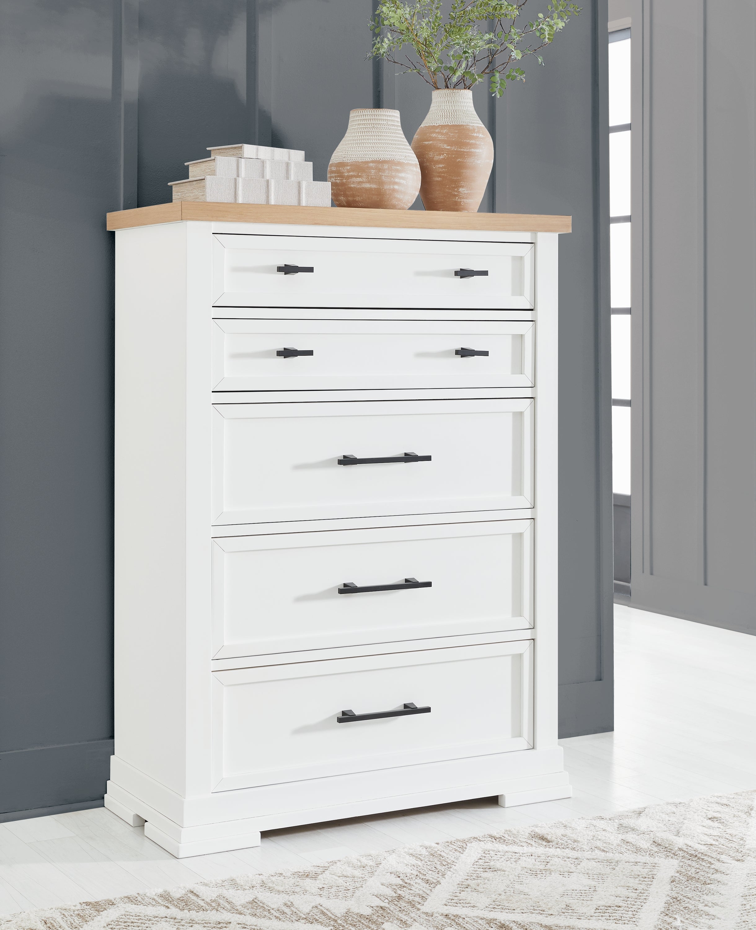 Leasing Furniture - Ashley Furniture - Ashbryn Bedroom - Five Drawer Chest / White/Natural - B844-46
