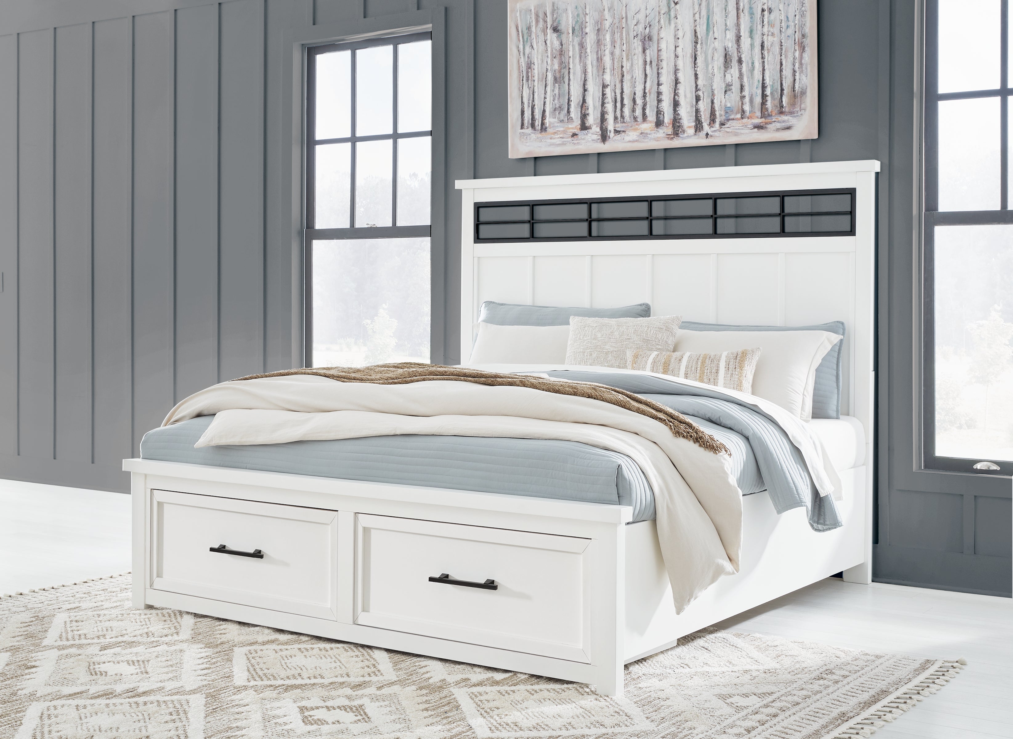 Leasing Furniture - Ashley Furniture - Ashbryn Bedroom - King Panel Storage Bed / White/Natural - B844B4