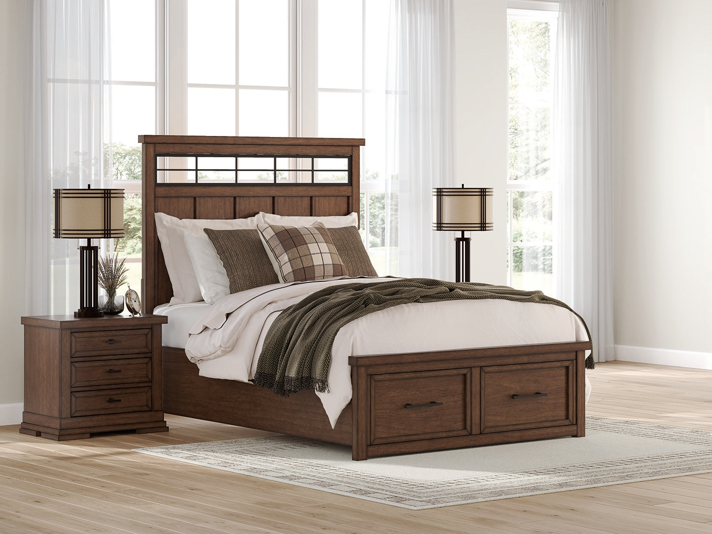 Leasing Furniture - Ashley Furniture - Taffenbrook Bedroom - Queen Panel Storage Bed / Medium Brown - B849B2
