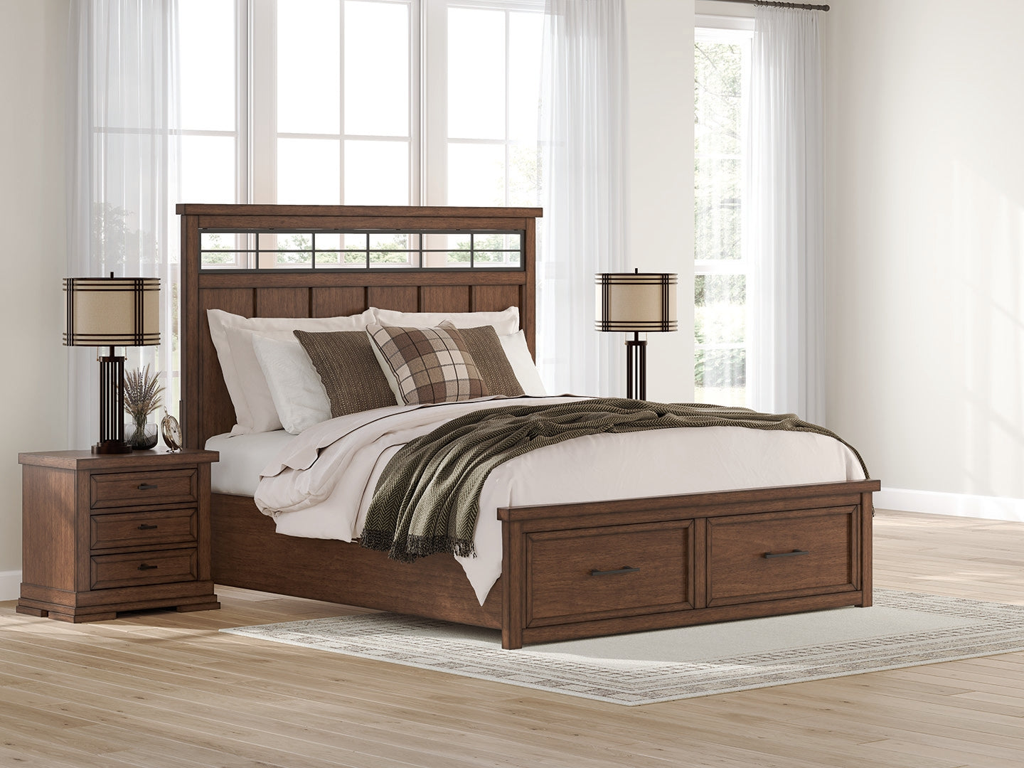 Leasing Furniture - Ashley Furniture - Taffenbrook Bedroom - California King Panel Storage Bed / Medium Brown - B849B5