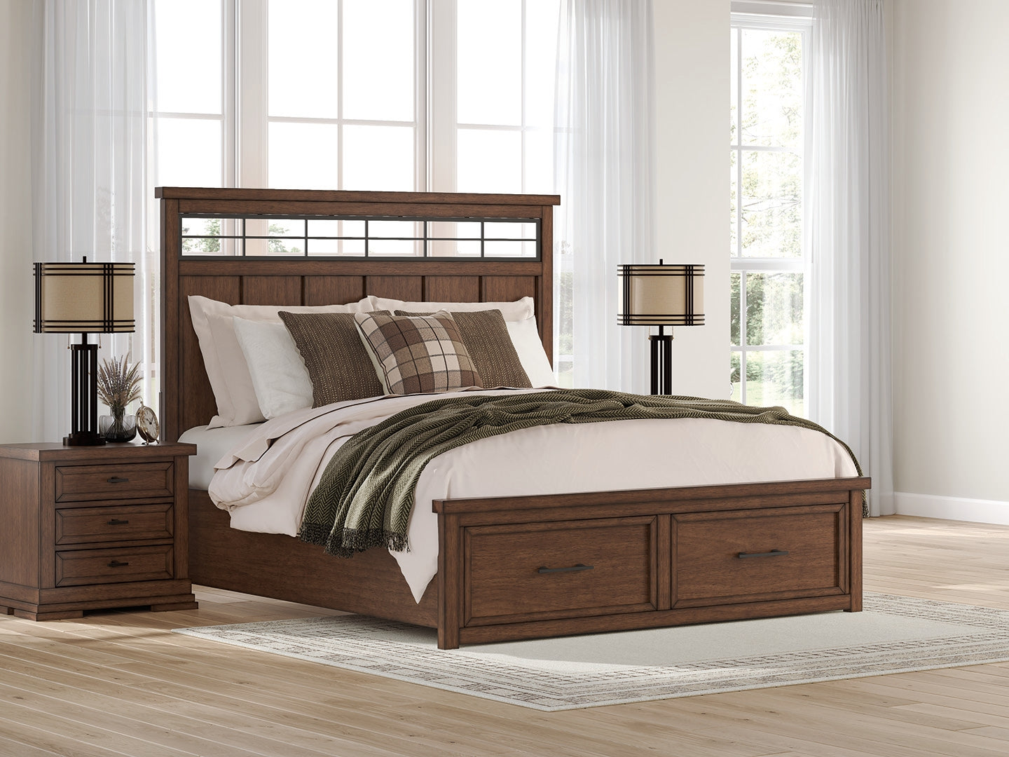 Leasing Furniture - Ashley Furniture - Taffenbrook Bedroom - King Panel Storage Bed / Medium Brown - B849B4