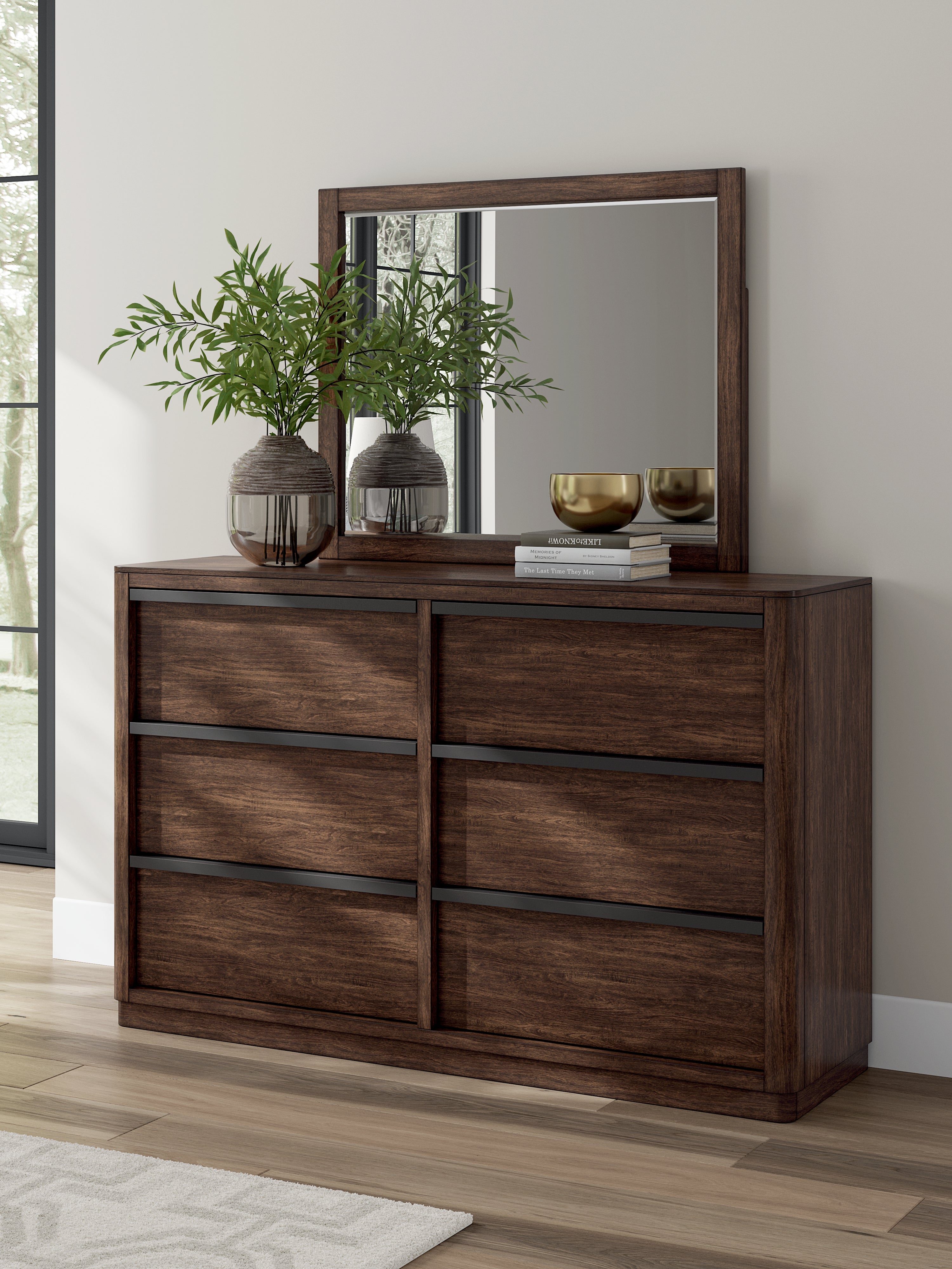 Leasing Furniture - Ashley Furniture - Dilenno Bedroom - Dresser and Mirror / Dark Brown - PCB857B1