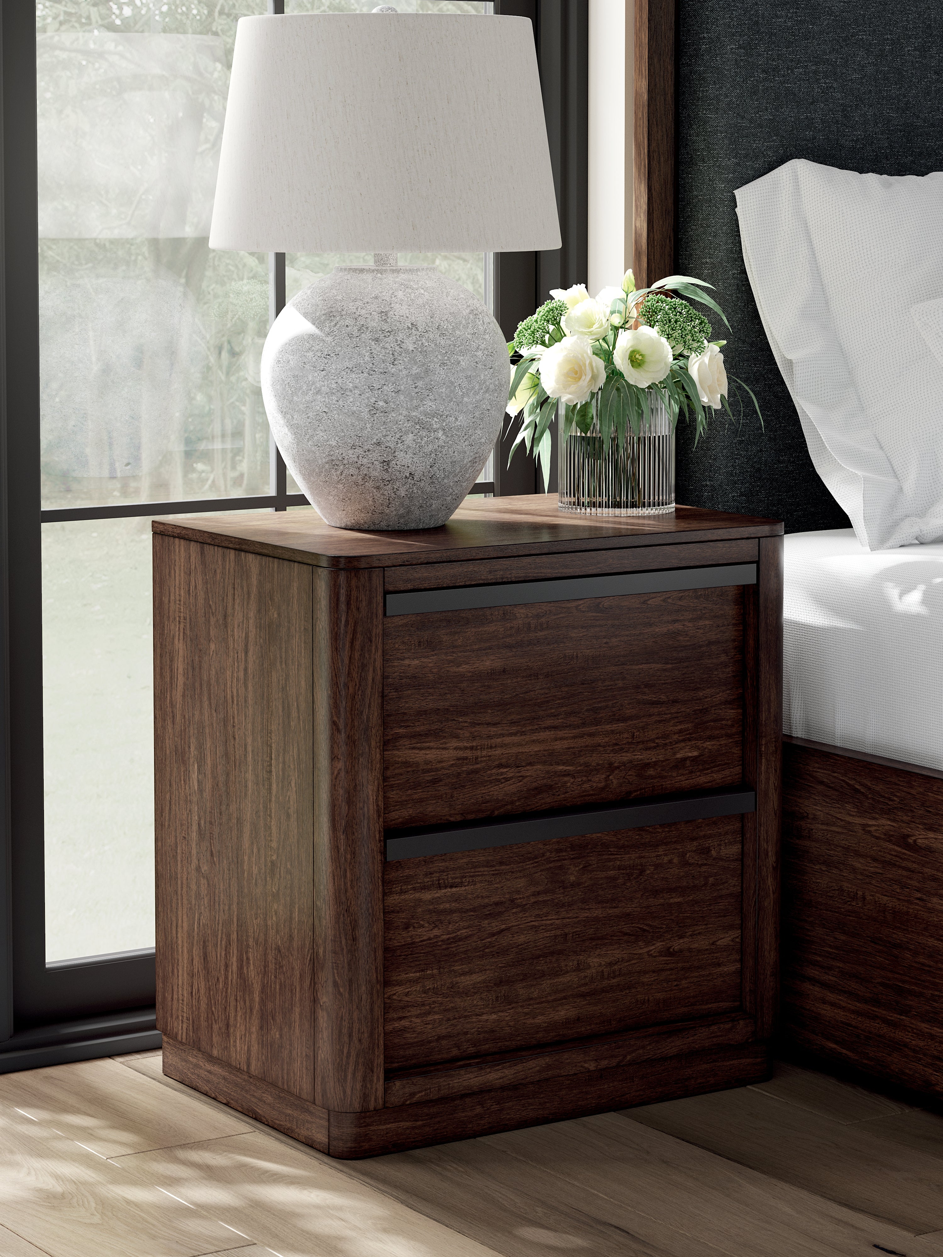 Leasing Furniture - Ashley Furniture - Dilenno Bedroom - Two Drawer Night Stand / Dark Brown - PCB857-92