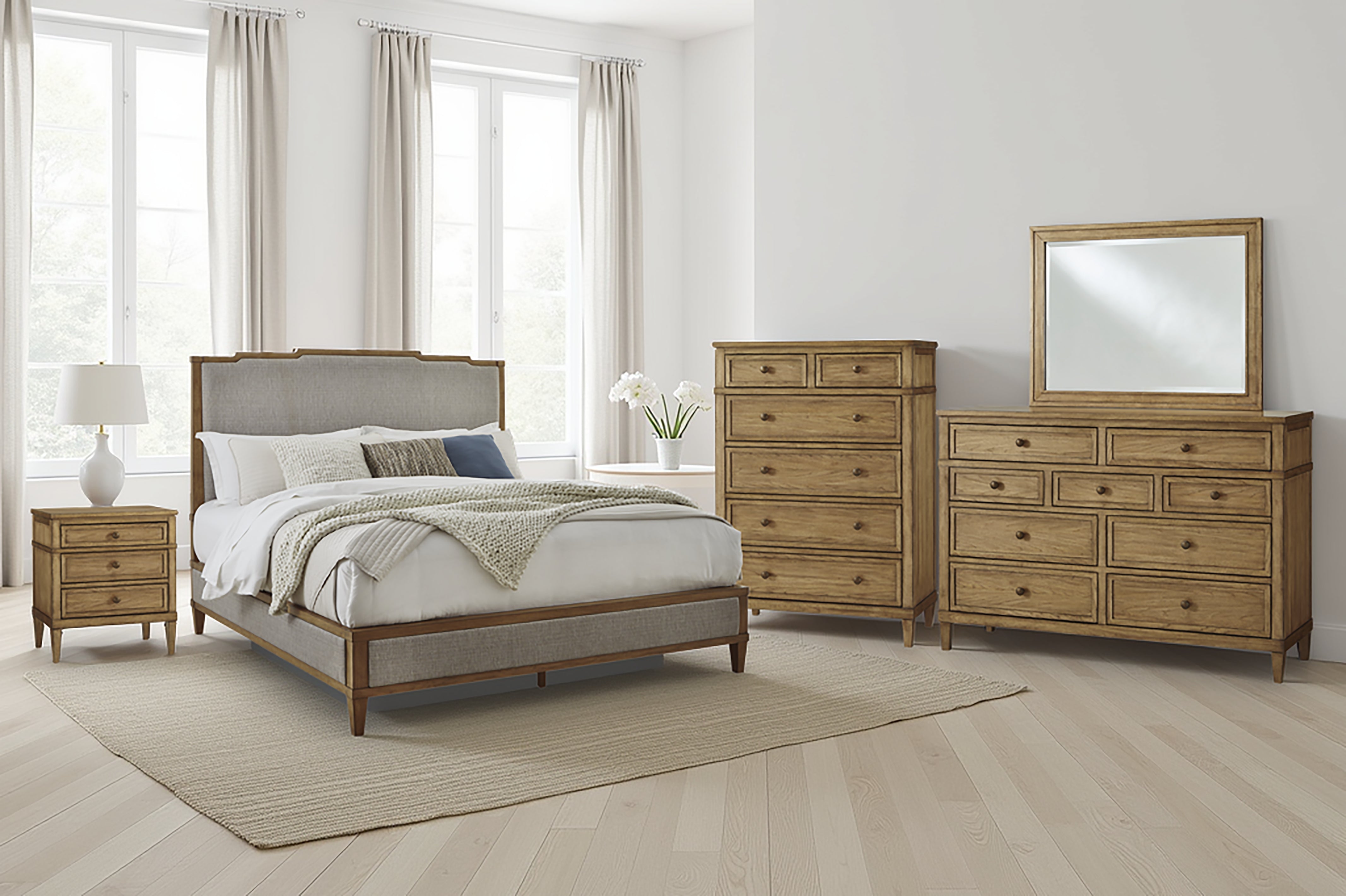 Leasing Furniture - Ashley Furniture - Sharlance Bedroom - Queen Upholstered Panel Bed / Green/Brown - B895B2