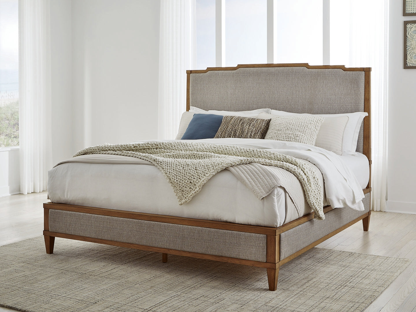 Leasing Furniture - Ashley Furniture - Sharlance Bedroom - King Upholstered Panel Bed / Light Brown - B895B6