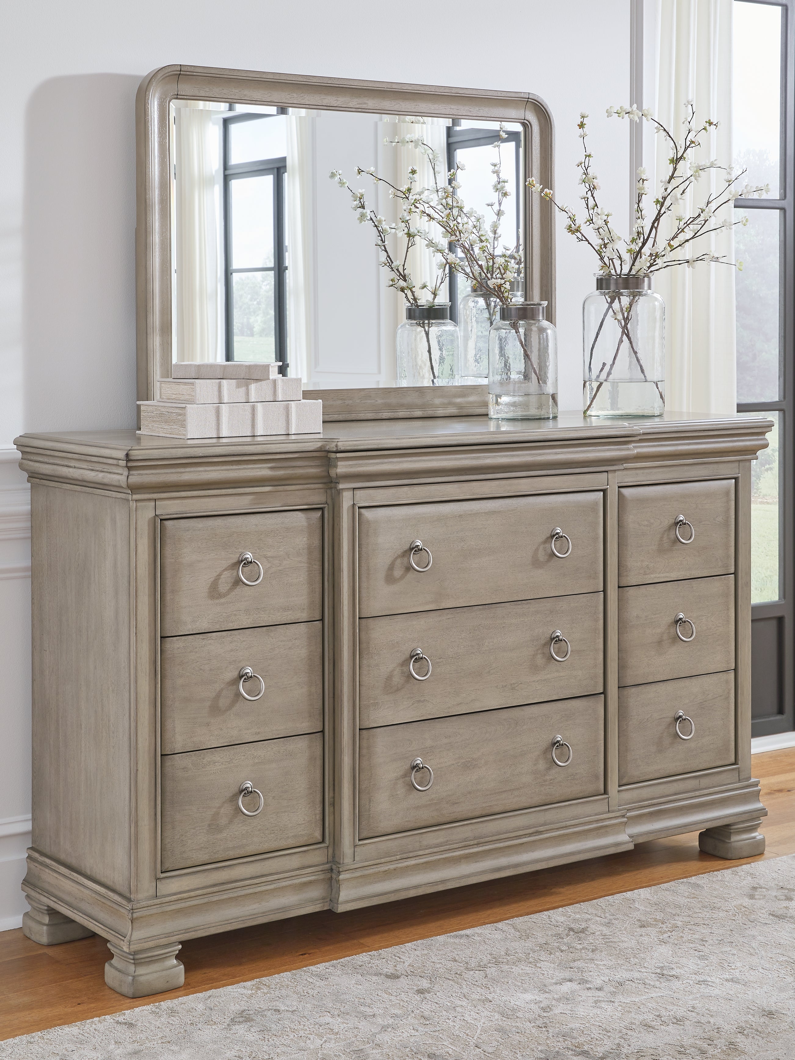 Leasing Furniture - Ashley Furniture - Lexorne Bedroom - Dresser and Mirror / Gray - B924B1