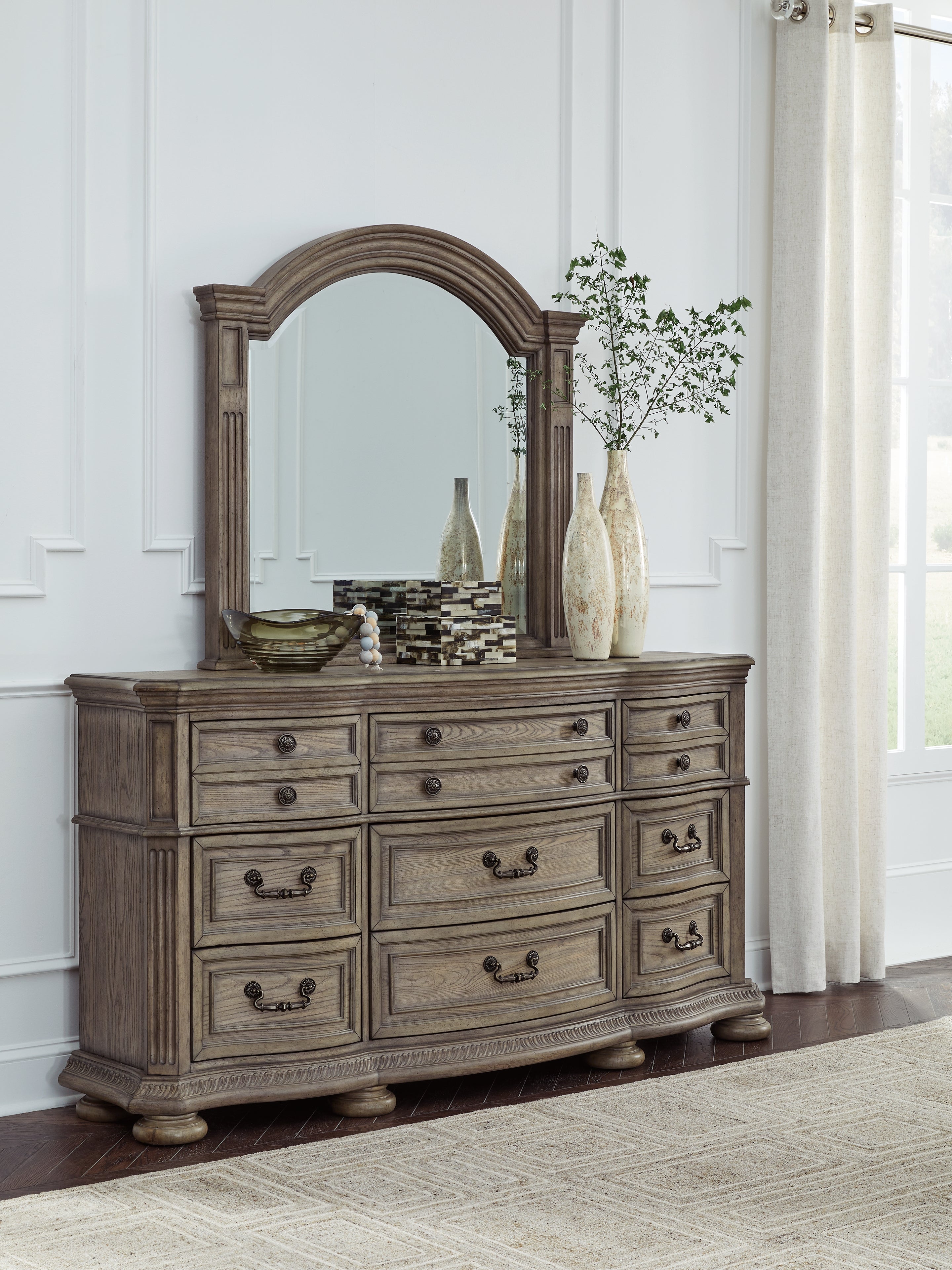 Leasing Furniture - Ashley Furniture - Ardenfield Bedroom - Dresser and Mirror / Light Brown - B944B1