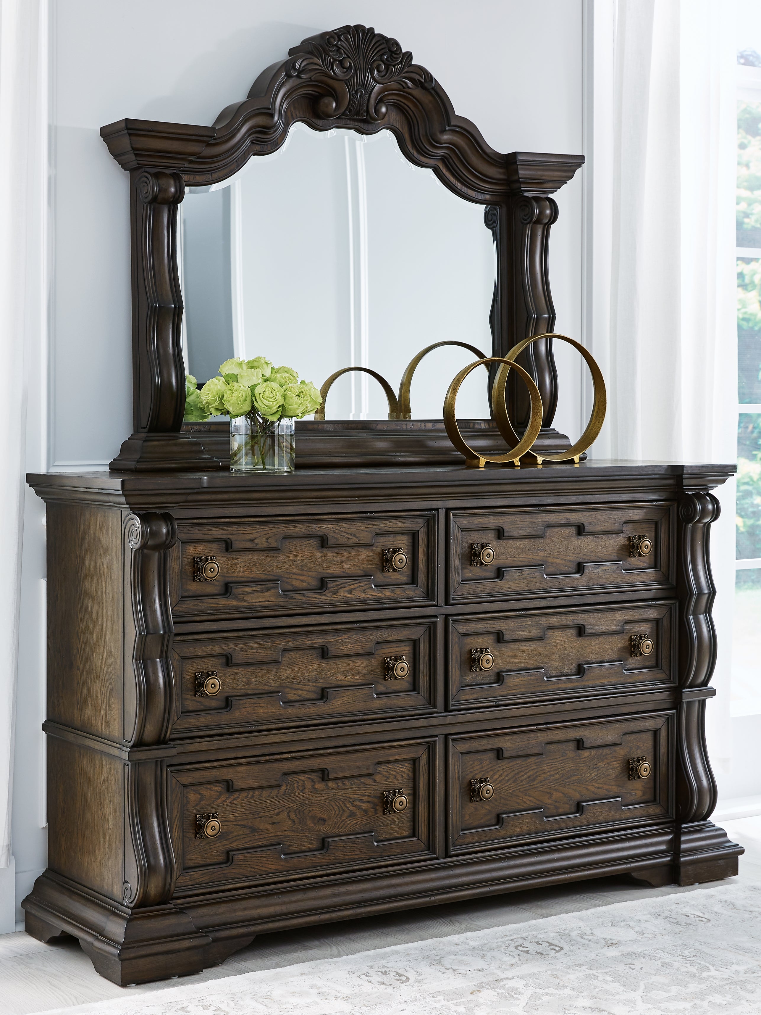 Leasing Furniture - Ashley Furniture - Maylee Bedroom - Dresser and Mirror / Dark Brown - B947B1