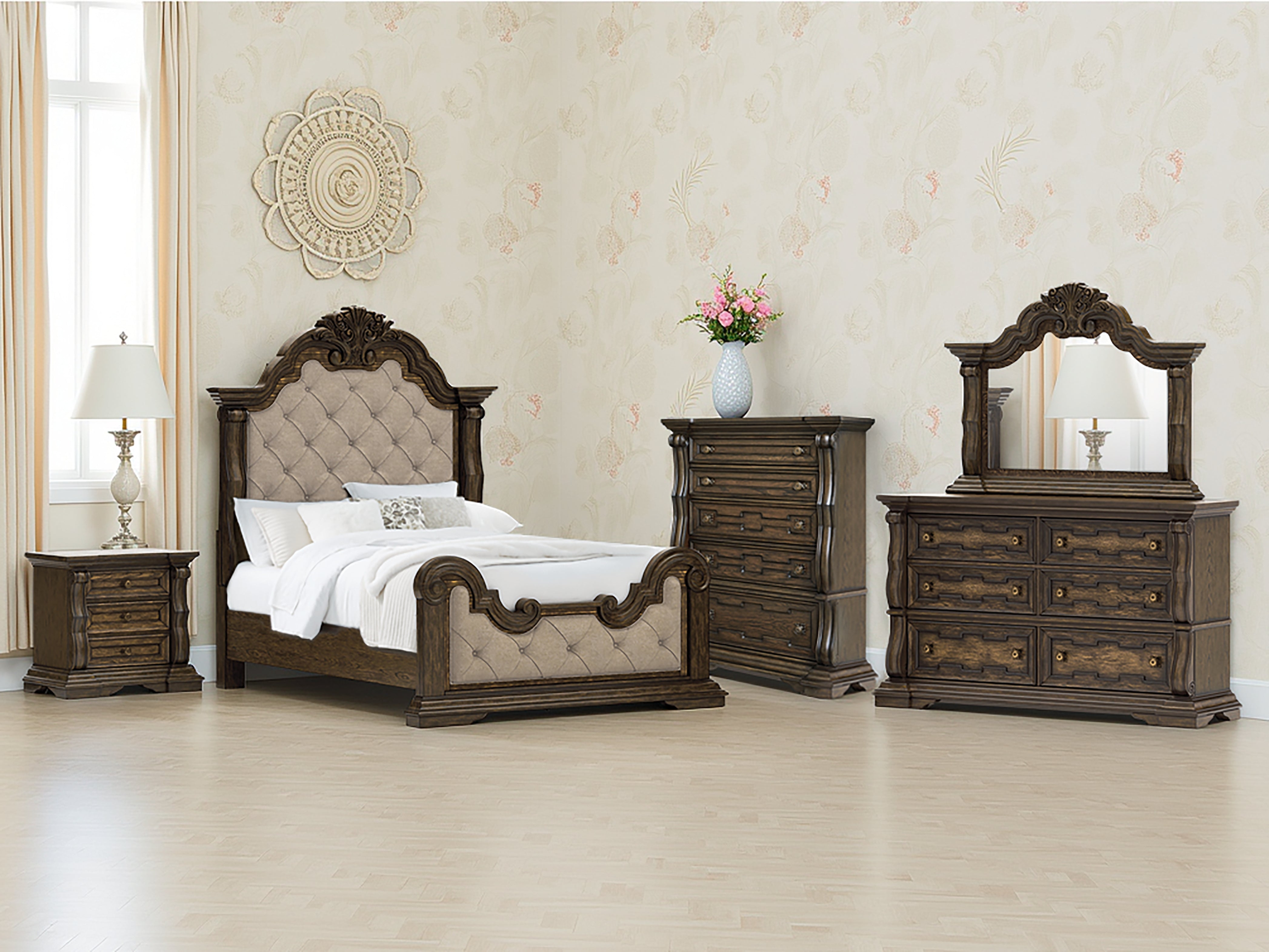Leasing Furniture - Ashley Furniture - Maylee Bedroom - Queen Upholstered Bed / Dark Brown - B947B2