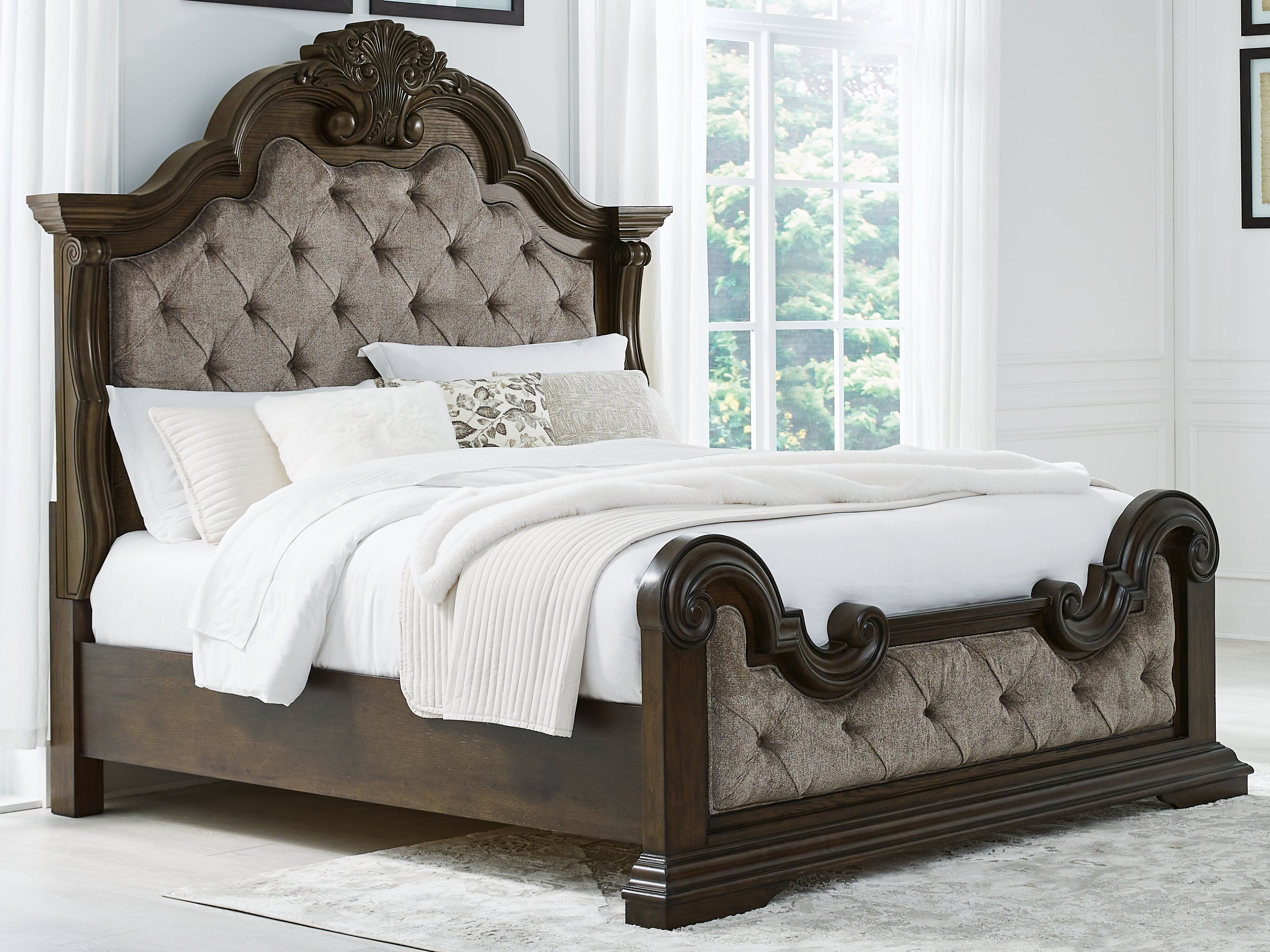 Leasing Furniture - Ashley Furniture - Maylee Bedroom - King Upholstered Bed / Dark Brown - B947B4